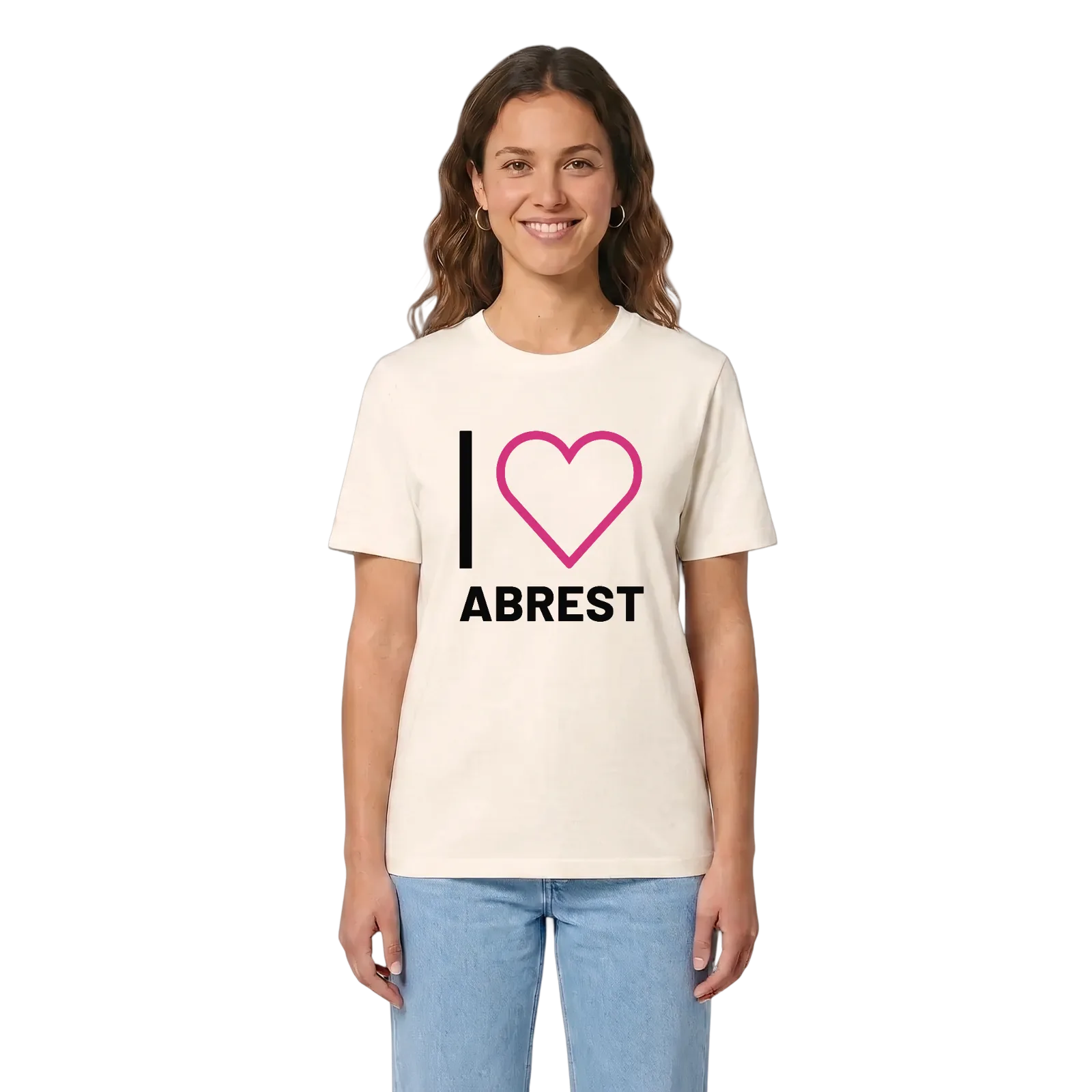 Jeg elsker Abrest t-shirt stort tryk – Vintage White, i miljø