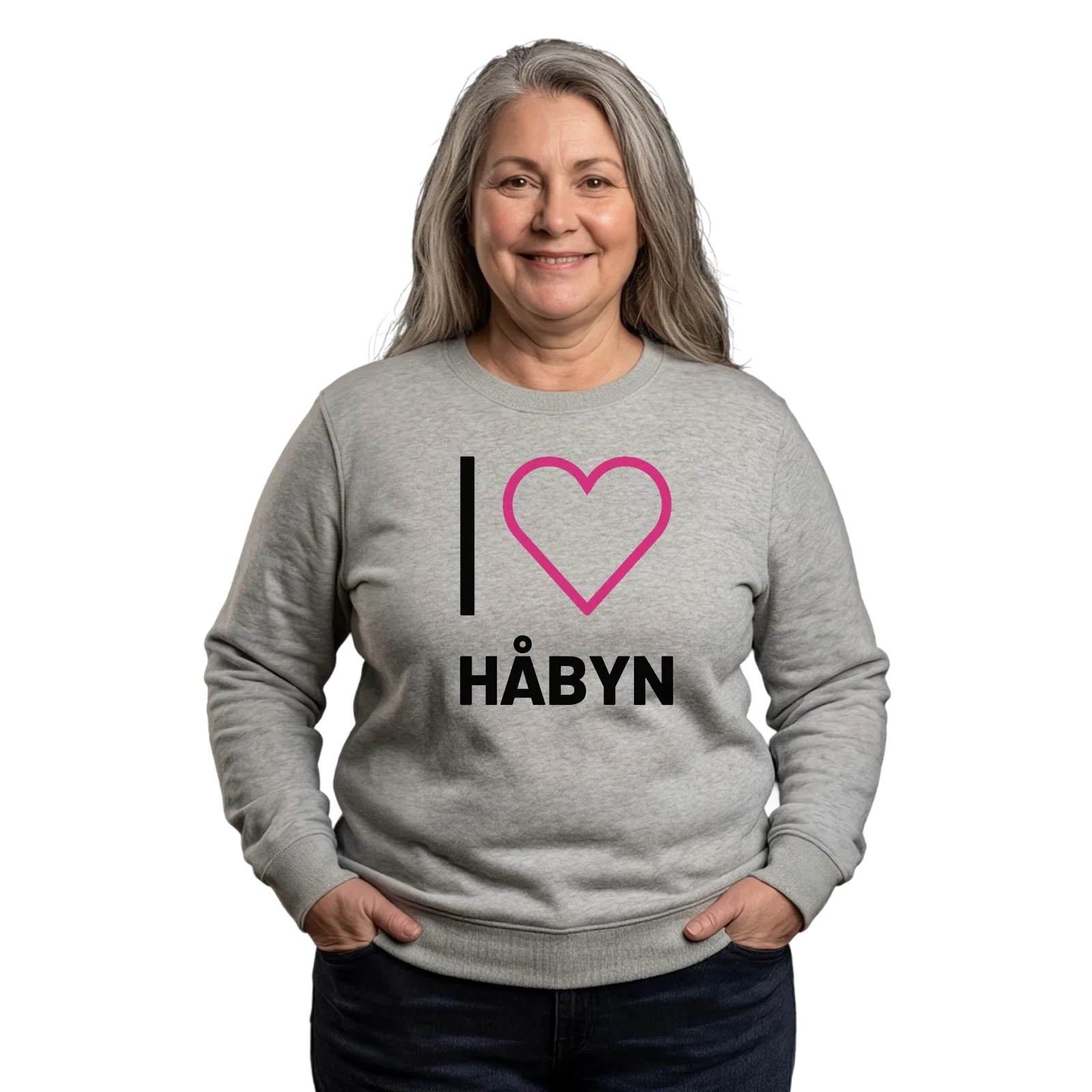 Jeg elsker Håbyn sweatshirt stort tryk – Heather Grey, i miljø