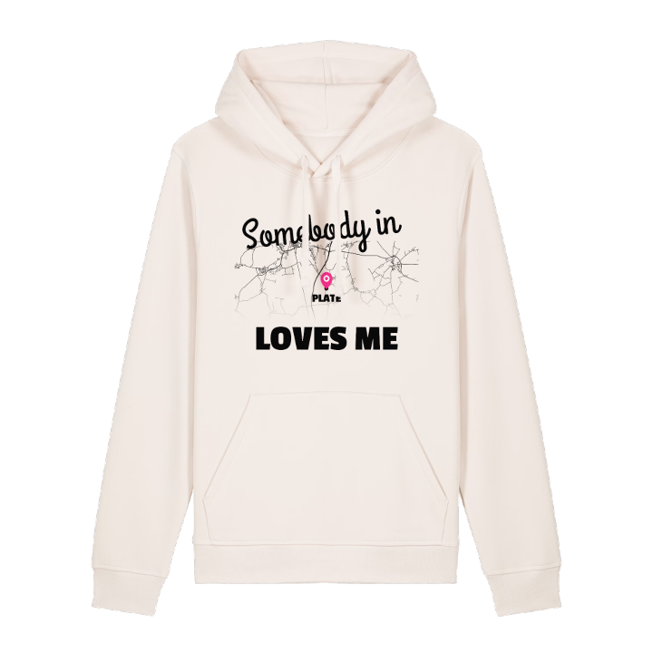 Nogen i Plate elsker mig hættetrøje – hættetrøje fra PinShirt