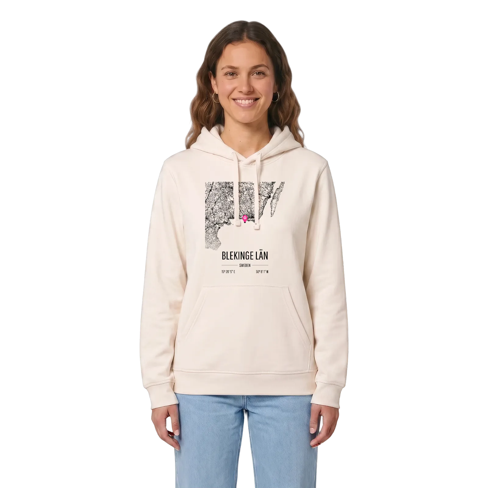 Blekinge län map hoodie – Vintage White, in context