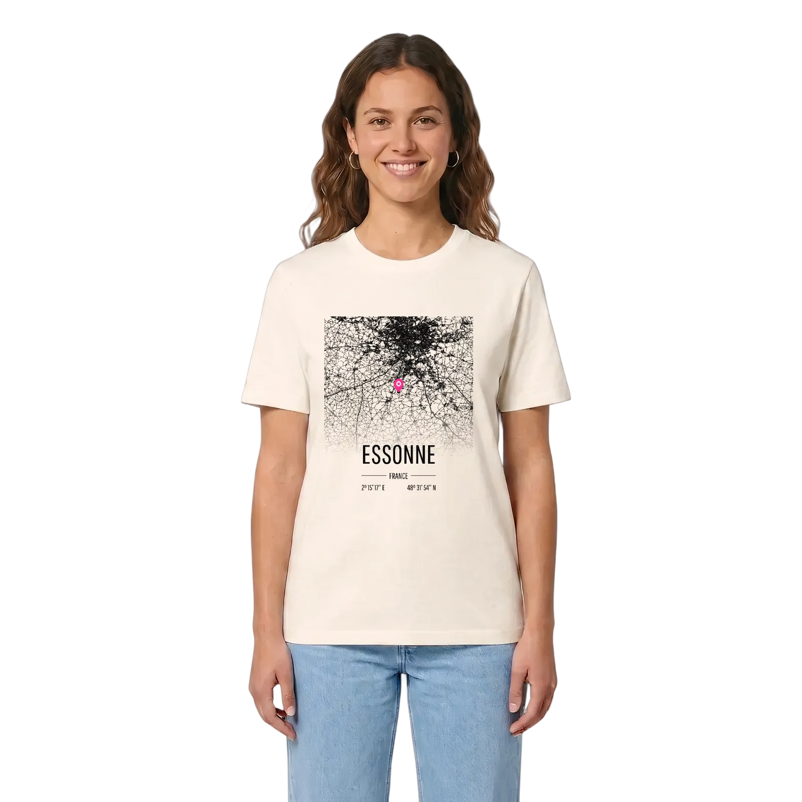 Essonne map t-shirt – Vintage White, in context