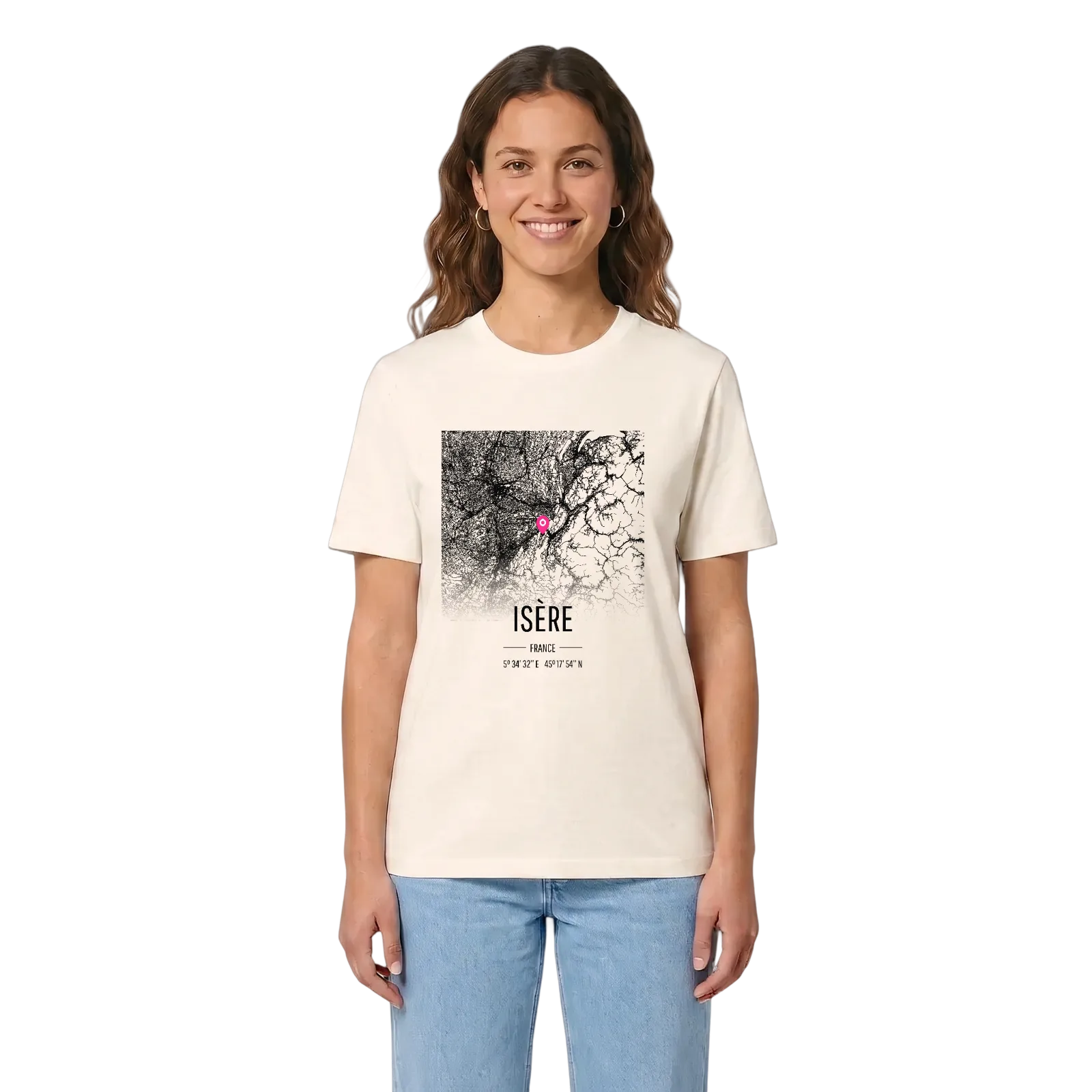 Isère map t-shirt – Vintage White, in context