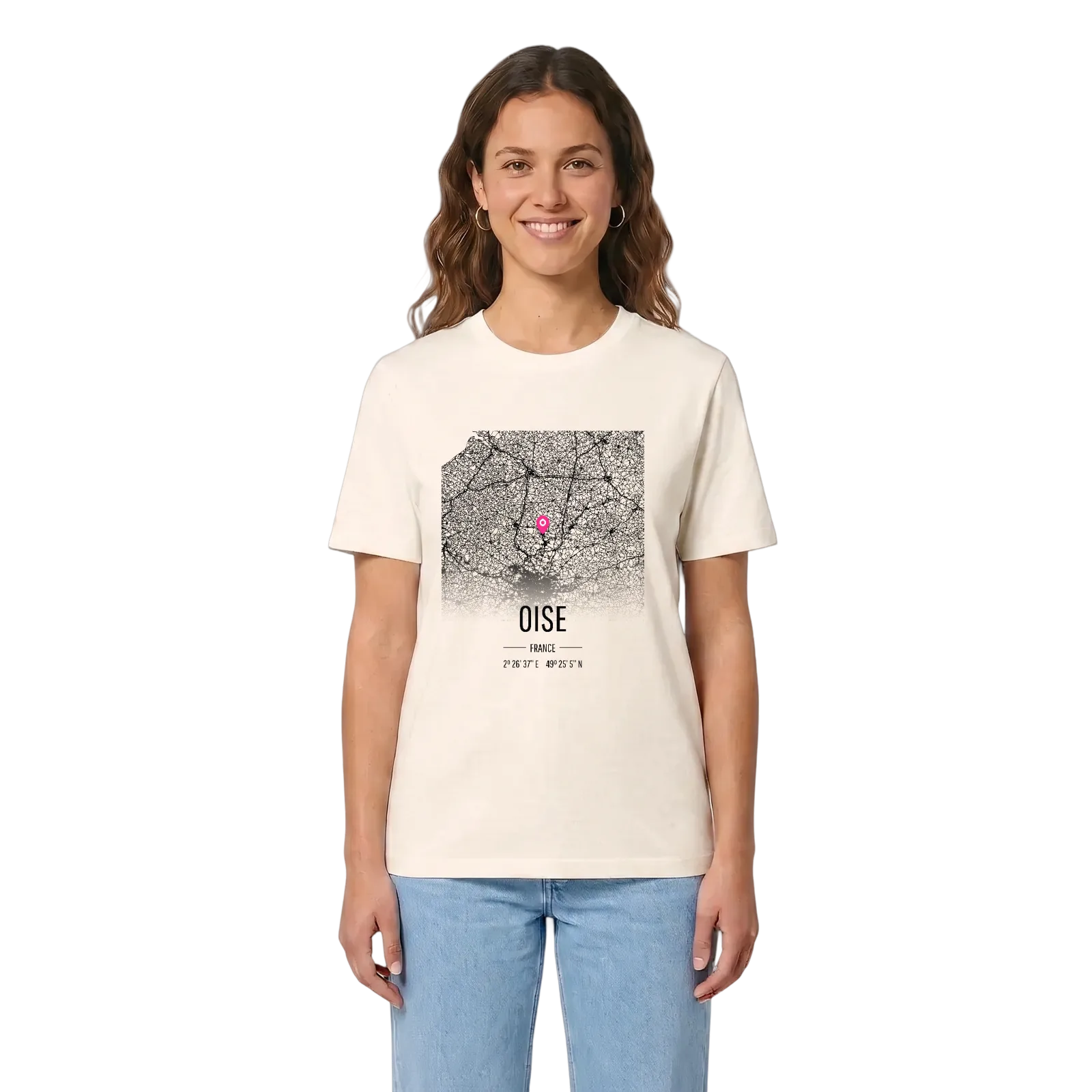 Oise map t-shirt – Vintage White, in context