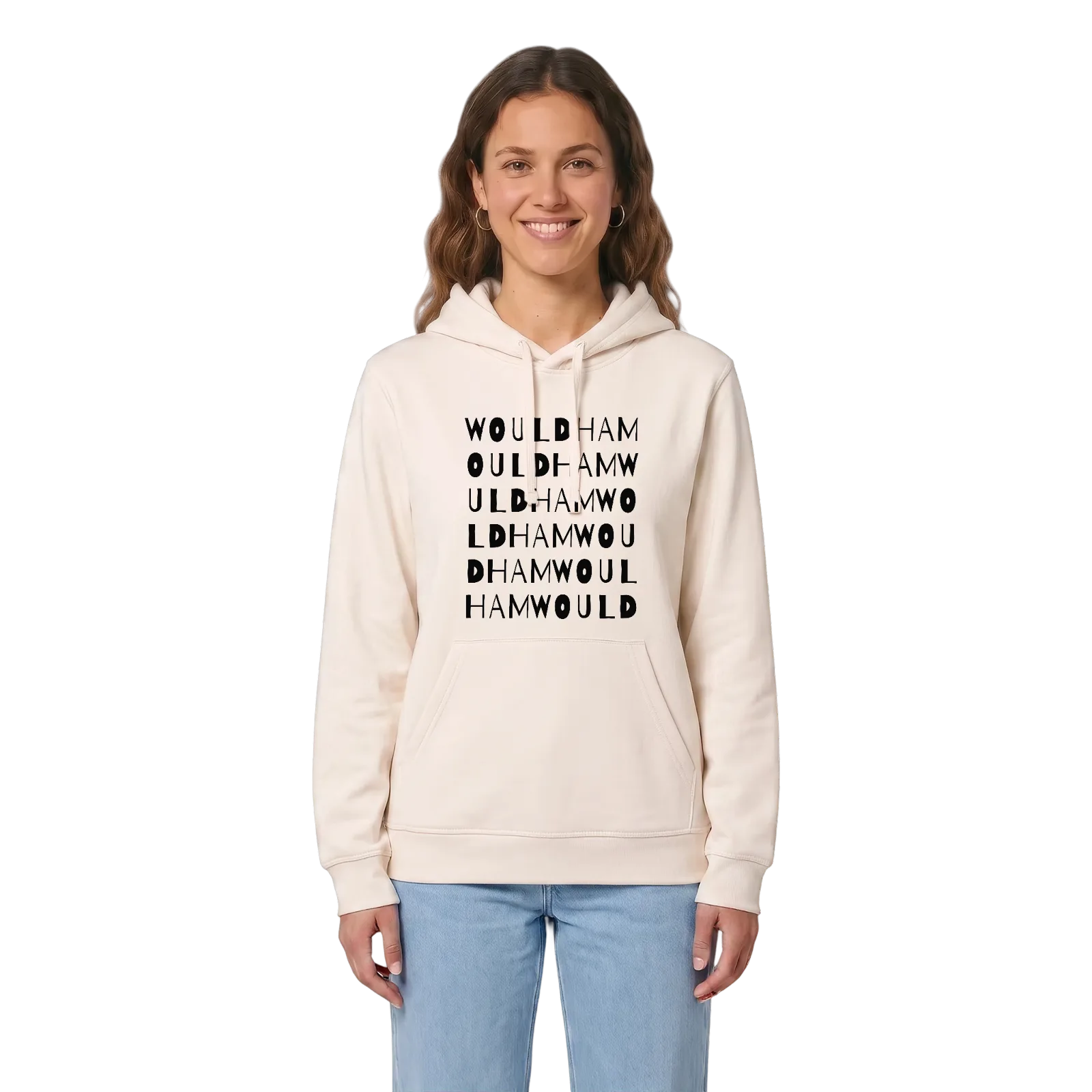 Wouldham wordplay hoodie – Vintage White, in context