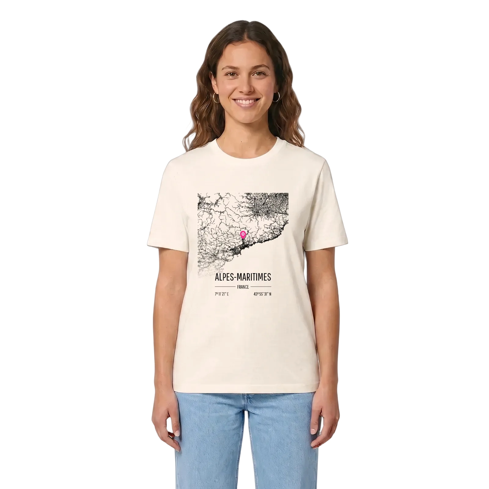 Alpes-Maritimes karta t-shirt – Vintage White, in context