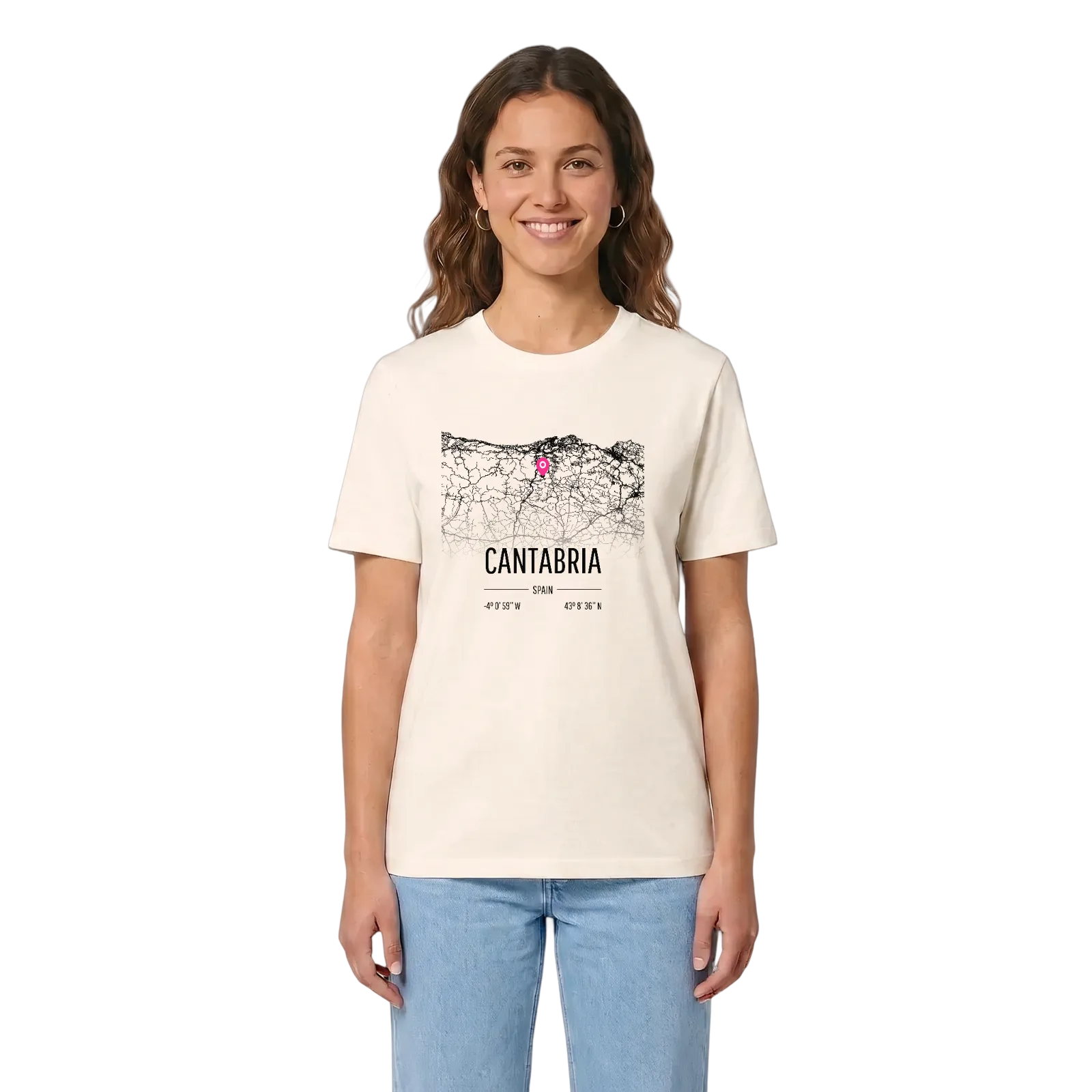 Cantabria map t-shirt – Vintage White, in context
