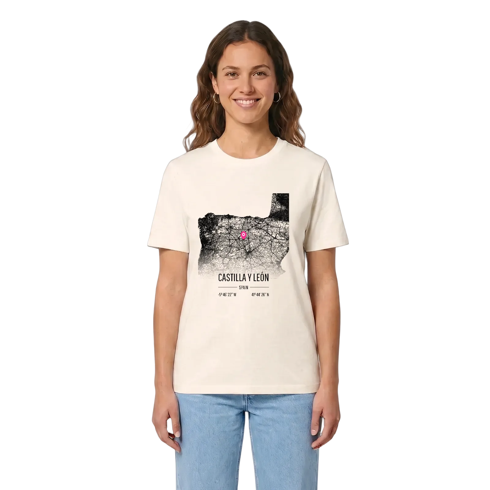 Castilla y León karta t-shirt – Vintage White, in context