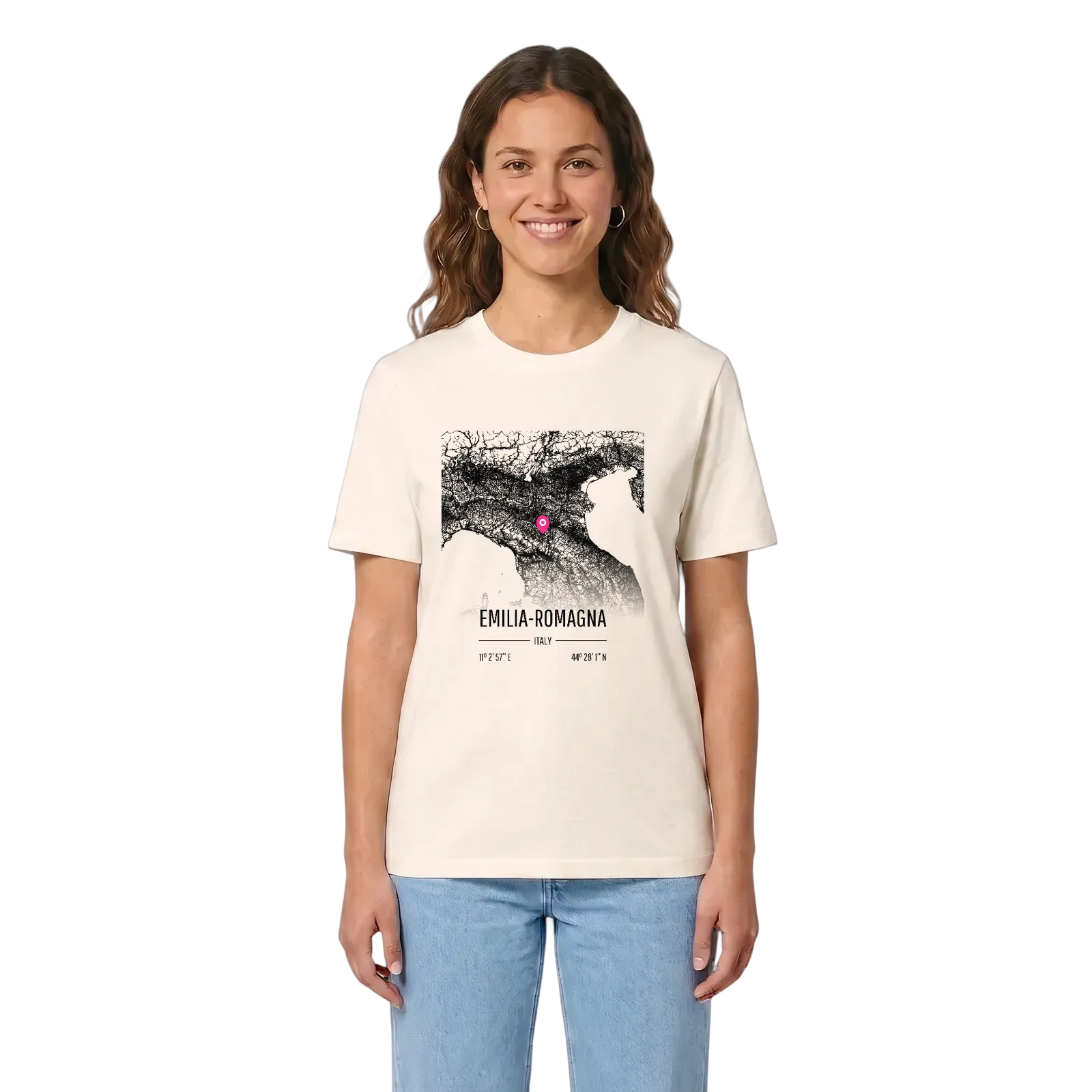 Emilia-Romagna karta t-shirt – Vintage White, in context