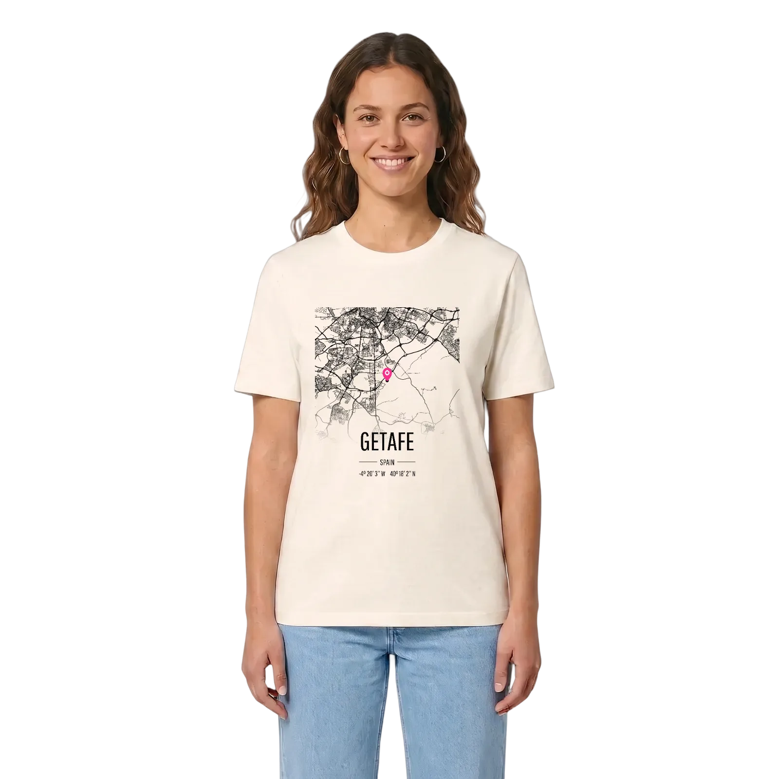 Getafe map t-shirt – Vintage White, in context