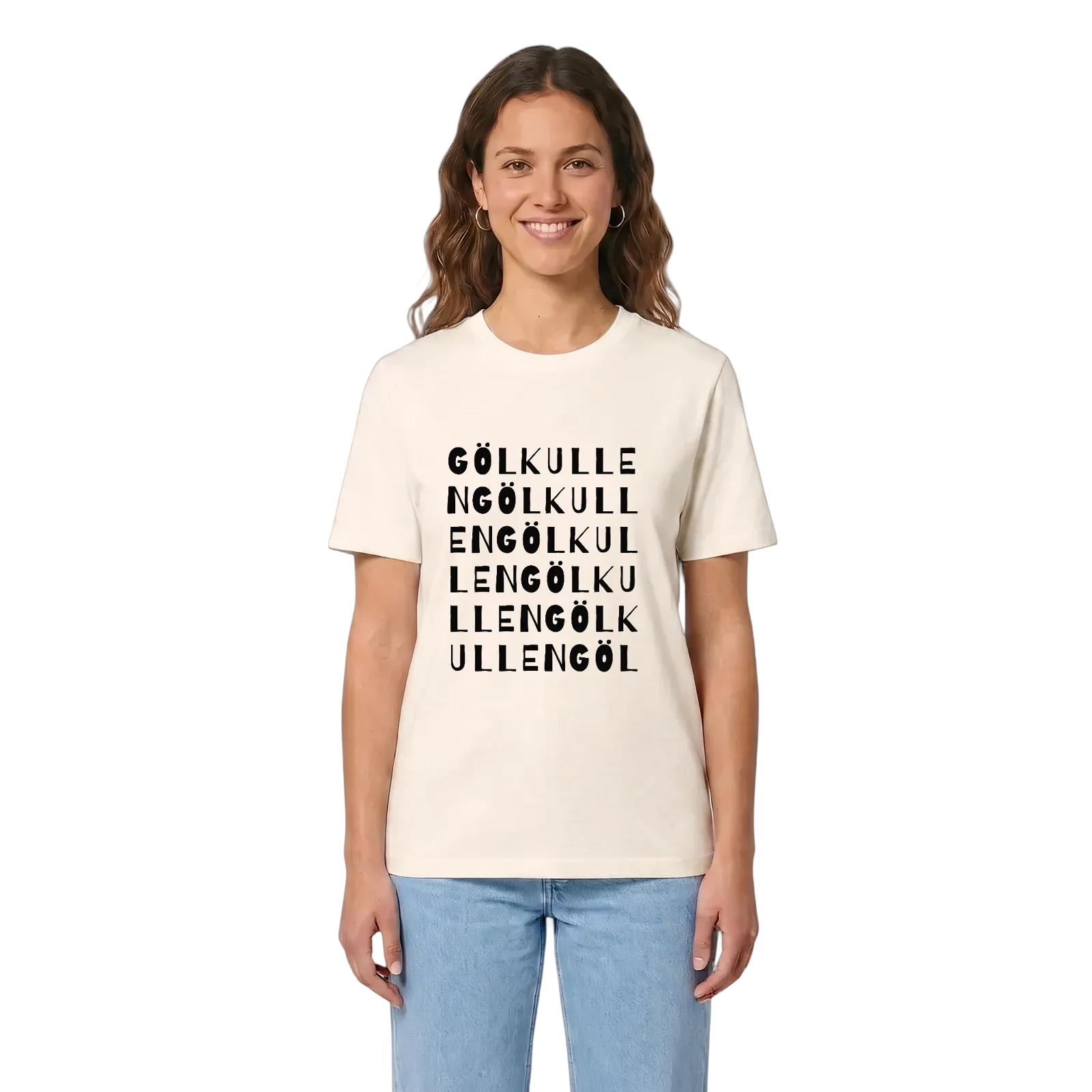 Gölkullen wordplay t-shirt – Vintage White, in context