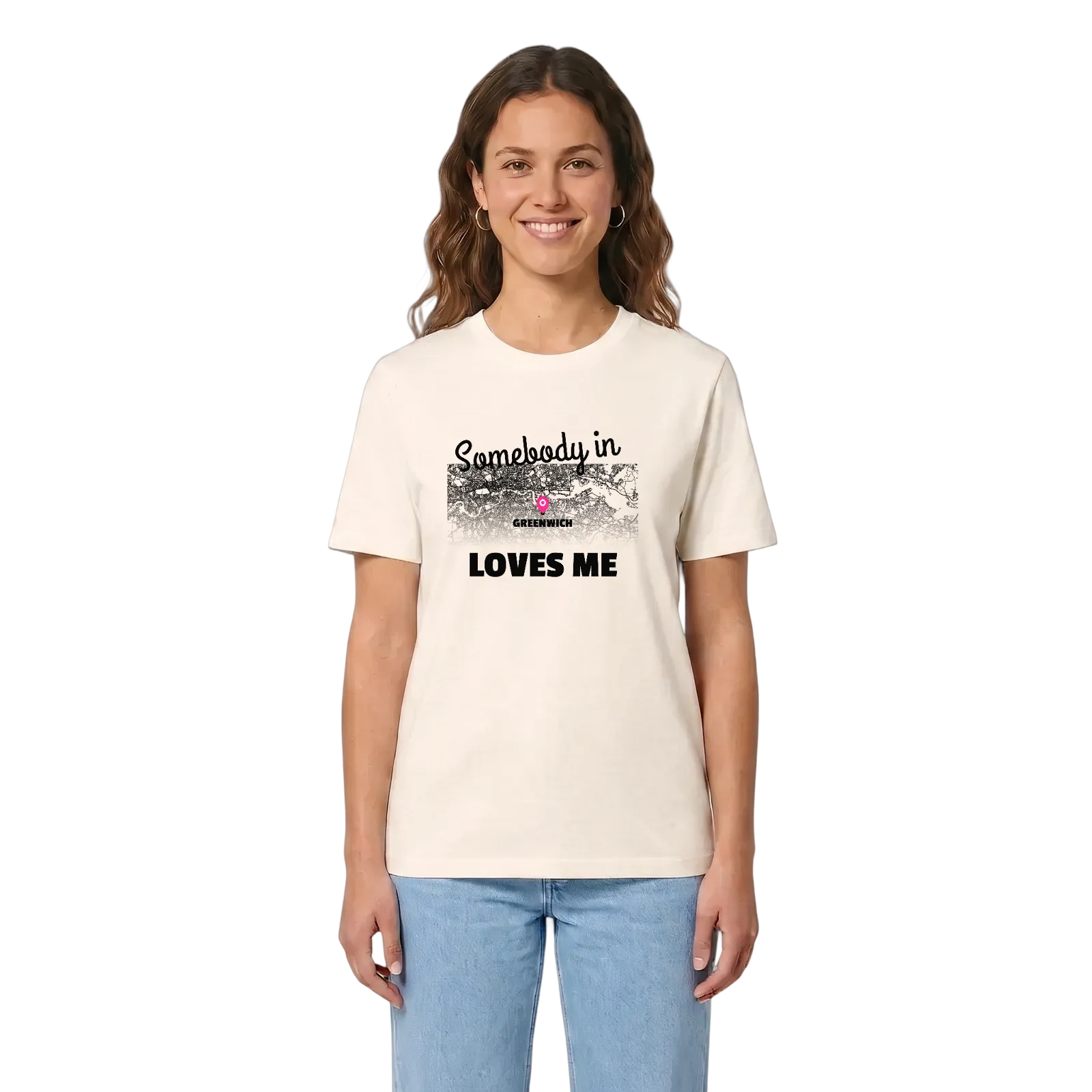 Someone in Greenwich loves me t-shirt – Vintage White, in context