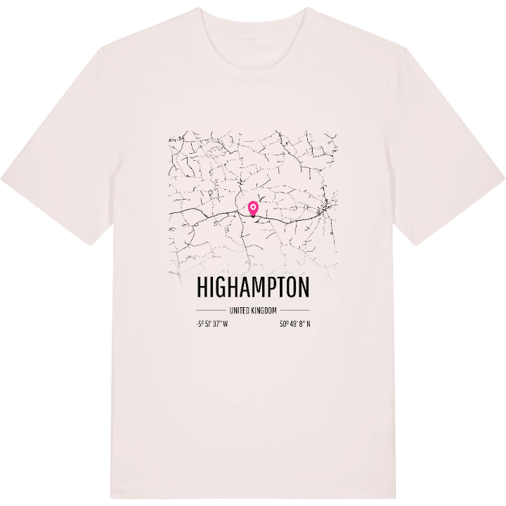 Highampton map t-shirt – t-shirt from PinShirt