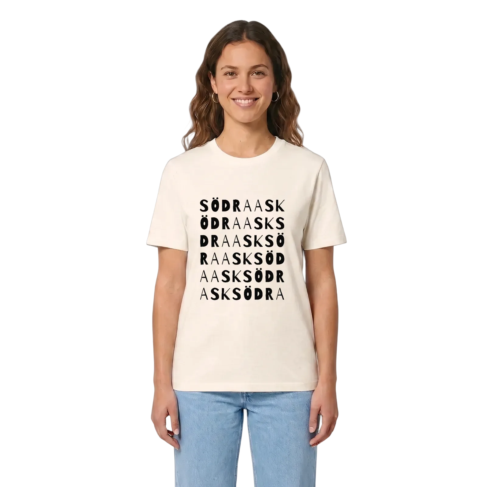 Södra Ask ordlek t-shirt – Vintage White, in context