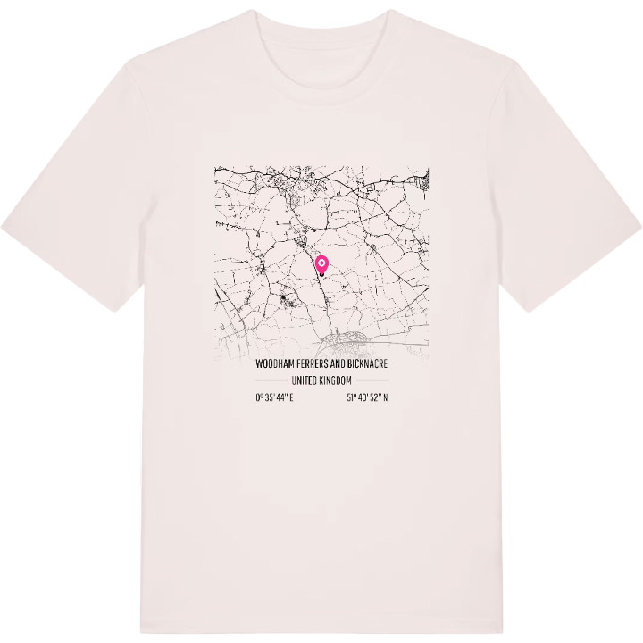 Woodham Ferrers and Bicknacre map t-shirt – t-shirt from PinShirt