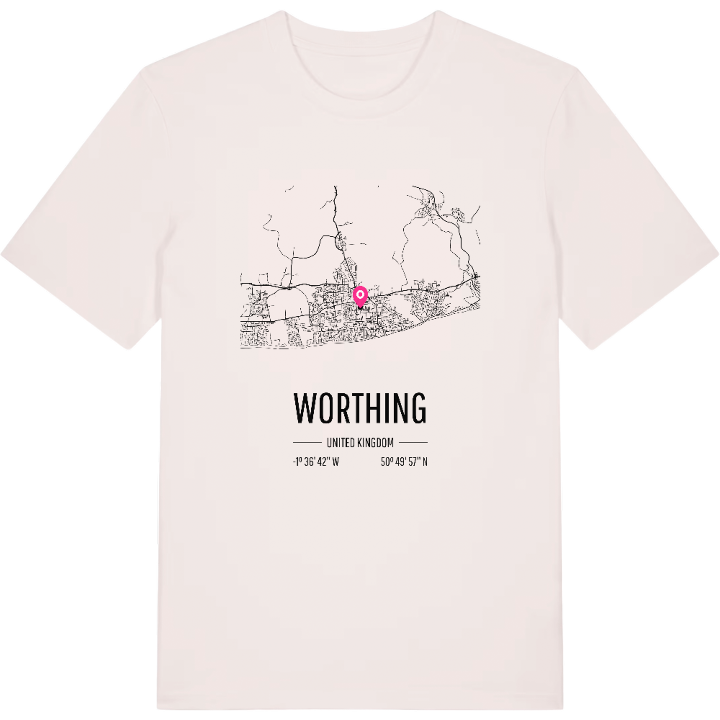 Worthing map t-shirt – t-shirt from PinShirt