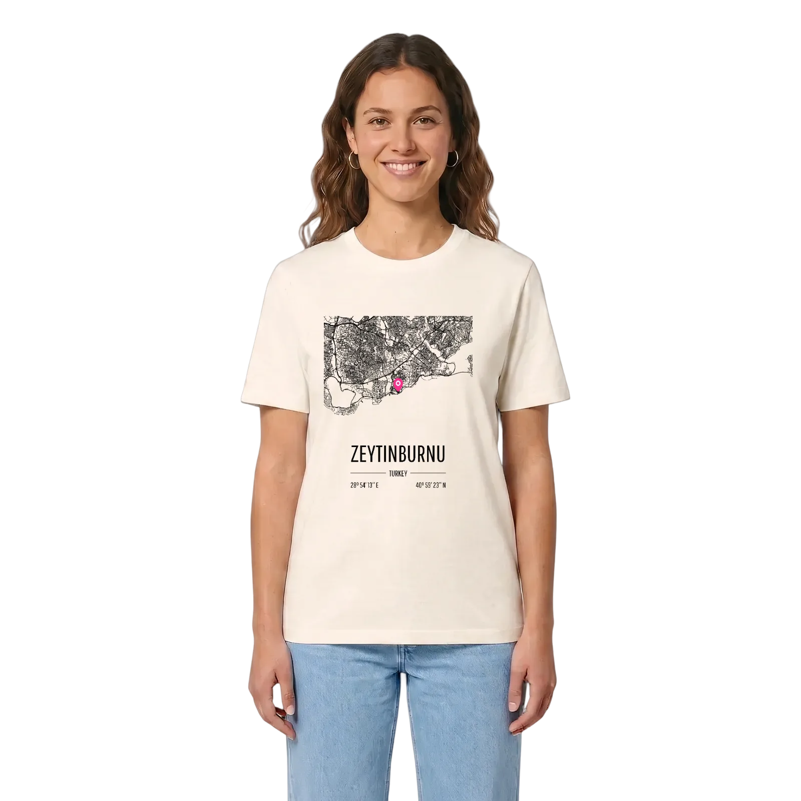 Zeytinburnu map t-shirt – Vintage White, in context