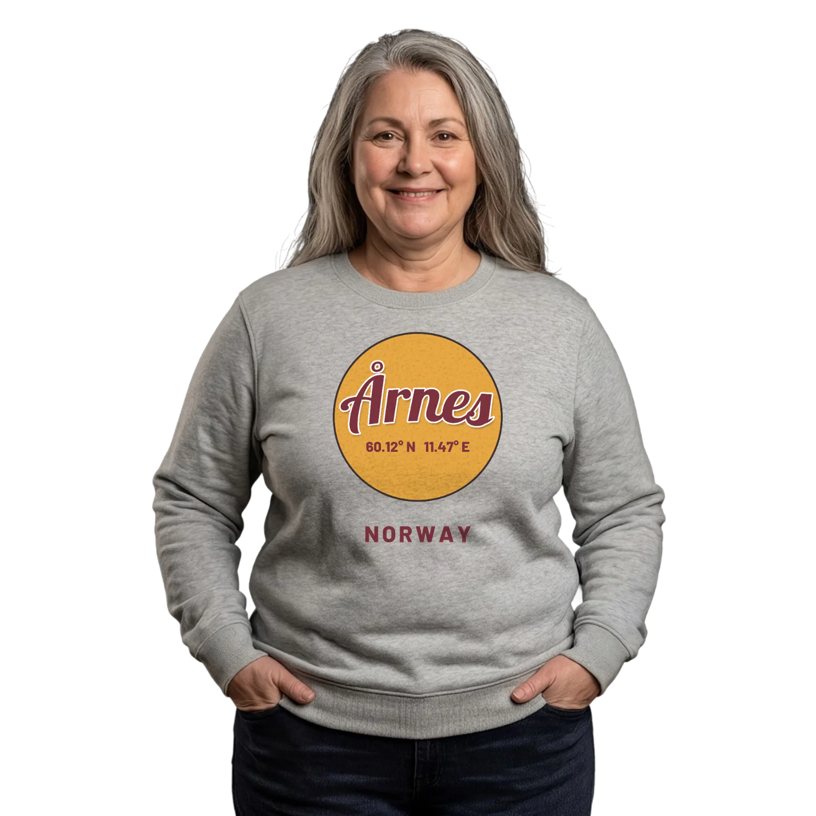 Årnes ympyrä -collegepaita – Heather Grey, käytössä