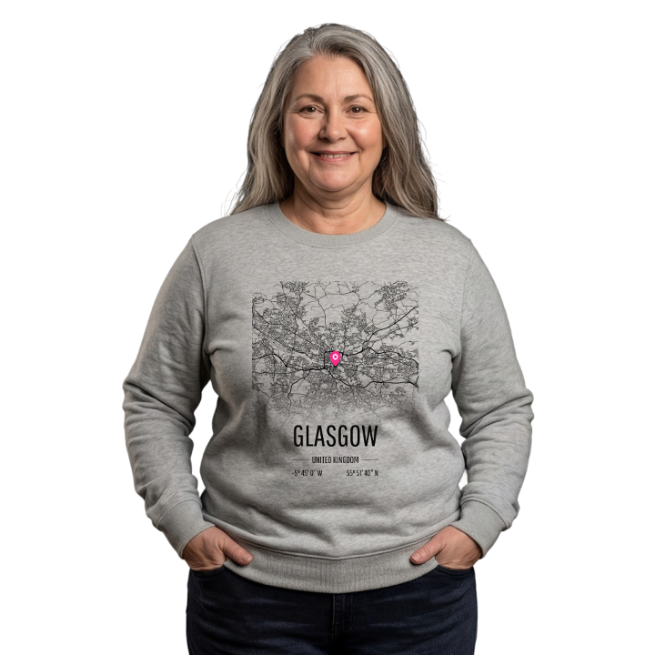 Glasgow kartta -collegepaita – collegepaita, PinShirt