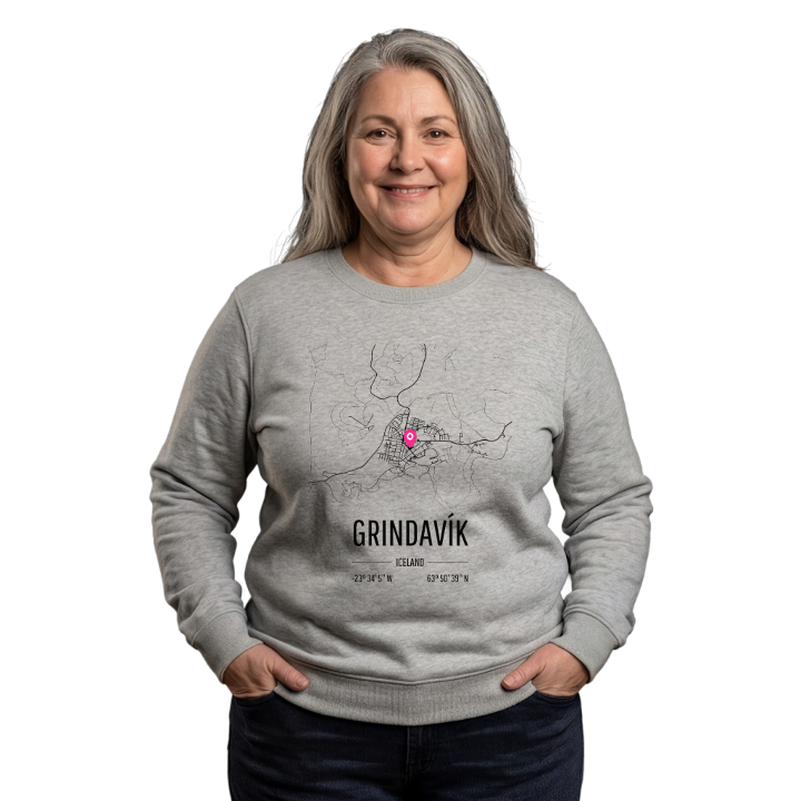 Grindavík kartta -collegepaita – collegepaita, PinShirt