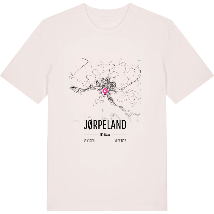 Jørpeland kartta -t-paita – t-paita, PinShirt