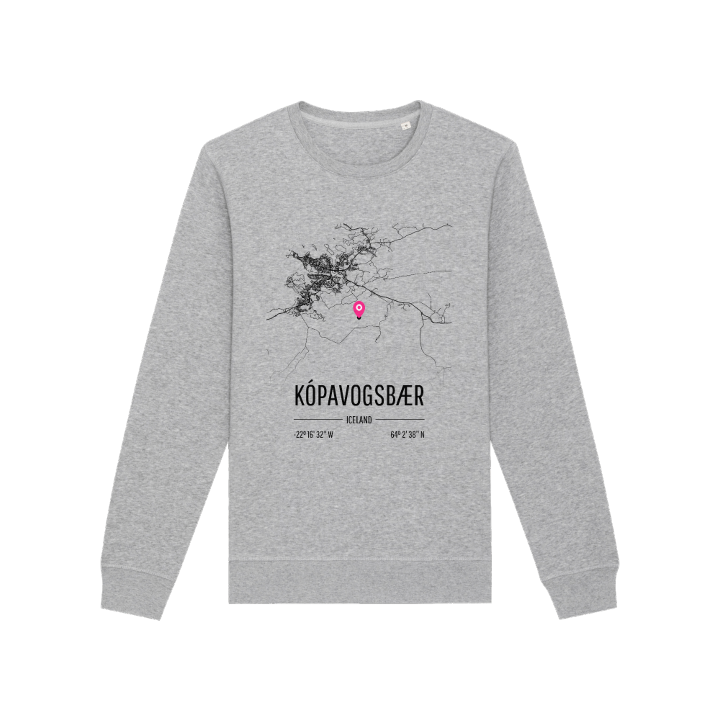 Kópavogsbær kartta -collegepaita – collegepaita, PinShirt