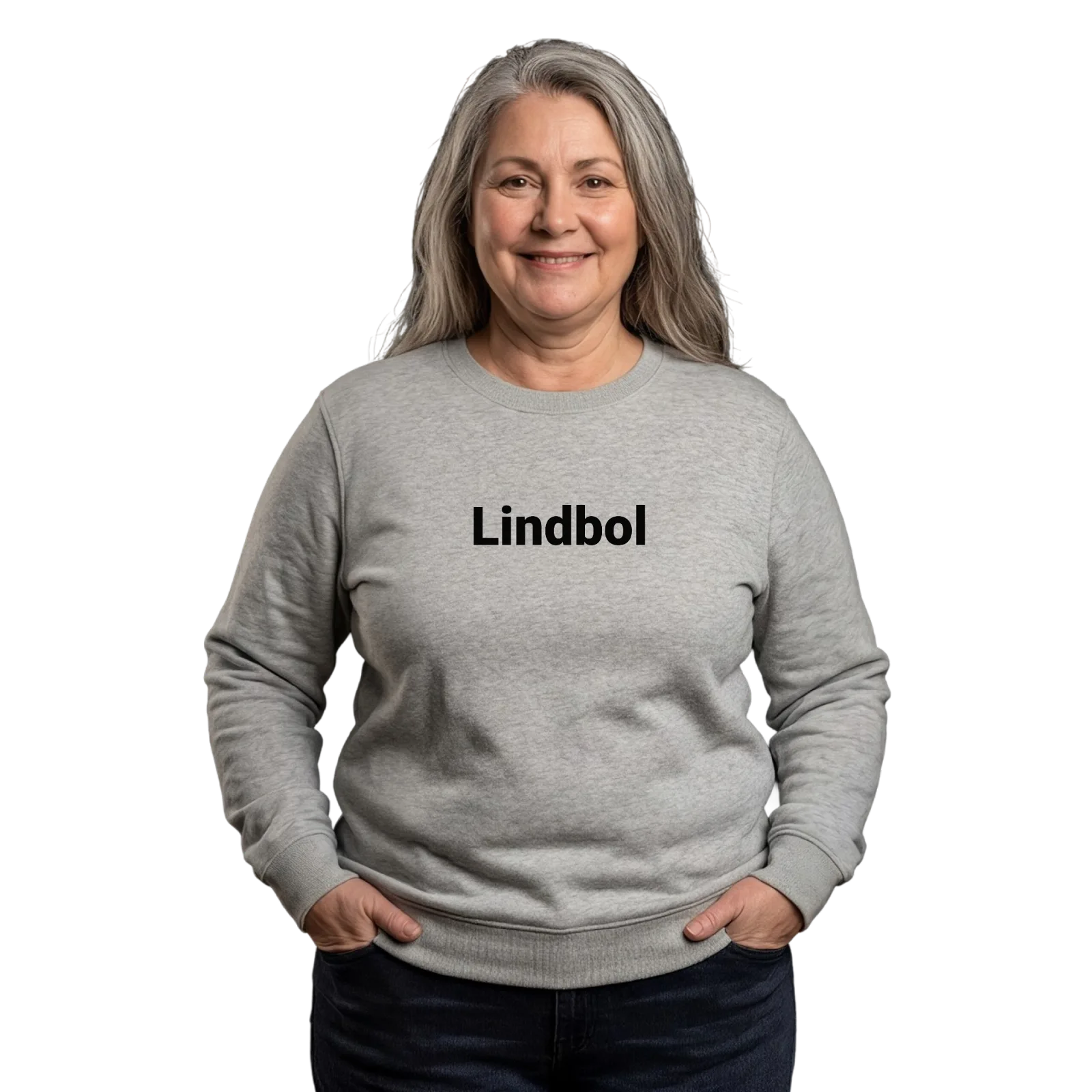 Lindbol lihavoitu -collegepaita – Heather Grey, käytössä