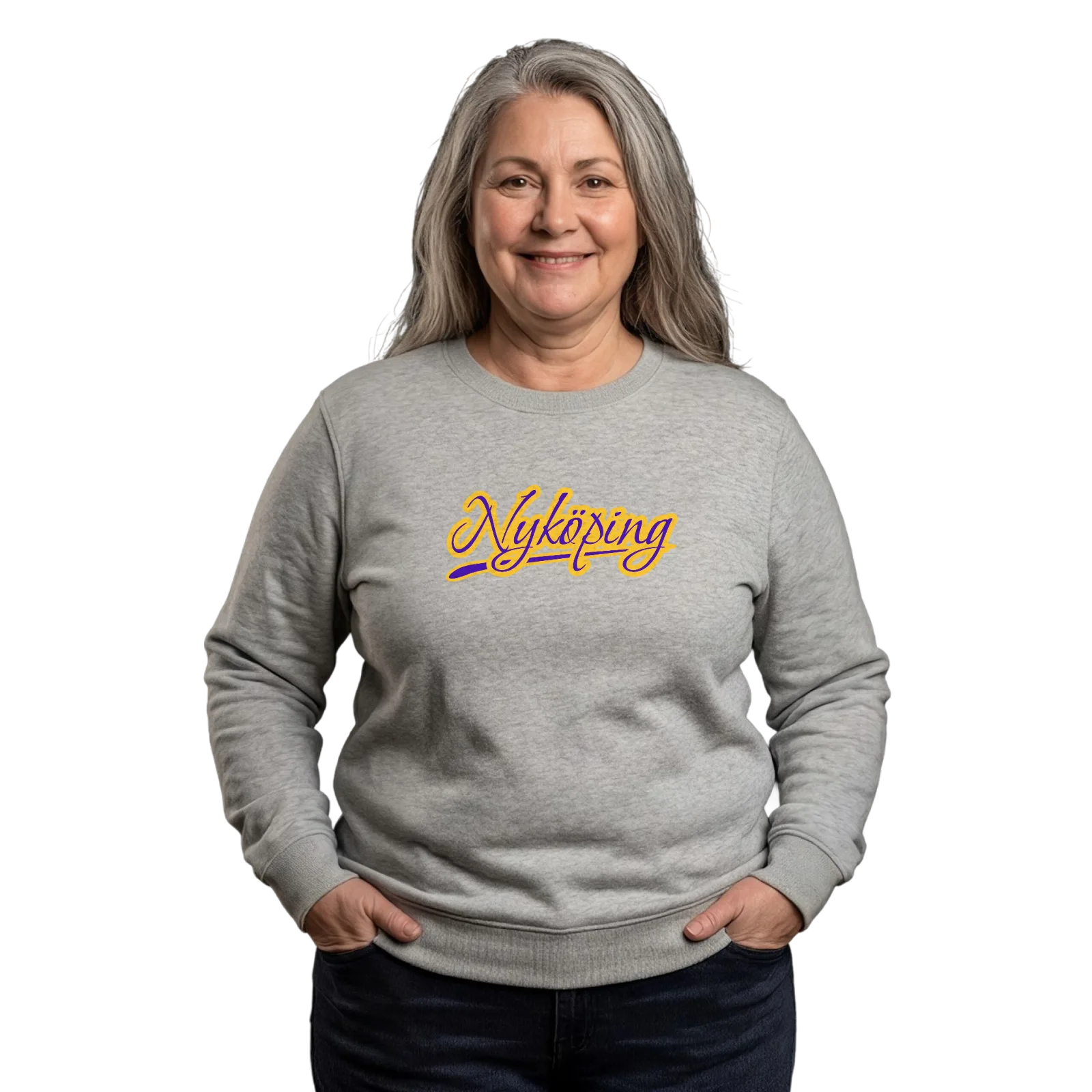Nyköping baseball -collegepaita – Heather Grey, käytössä