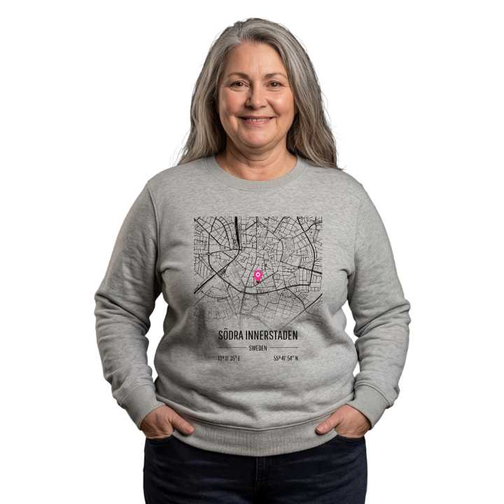 Södra innerstaden kartta -collegepaita – collegepaita, PinShirt
