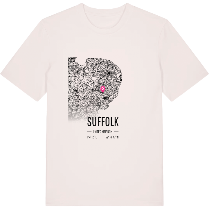 Suffolk kartta -t-paita – t-paita, PinShirt