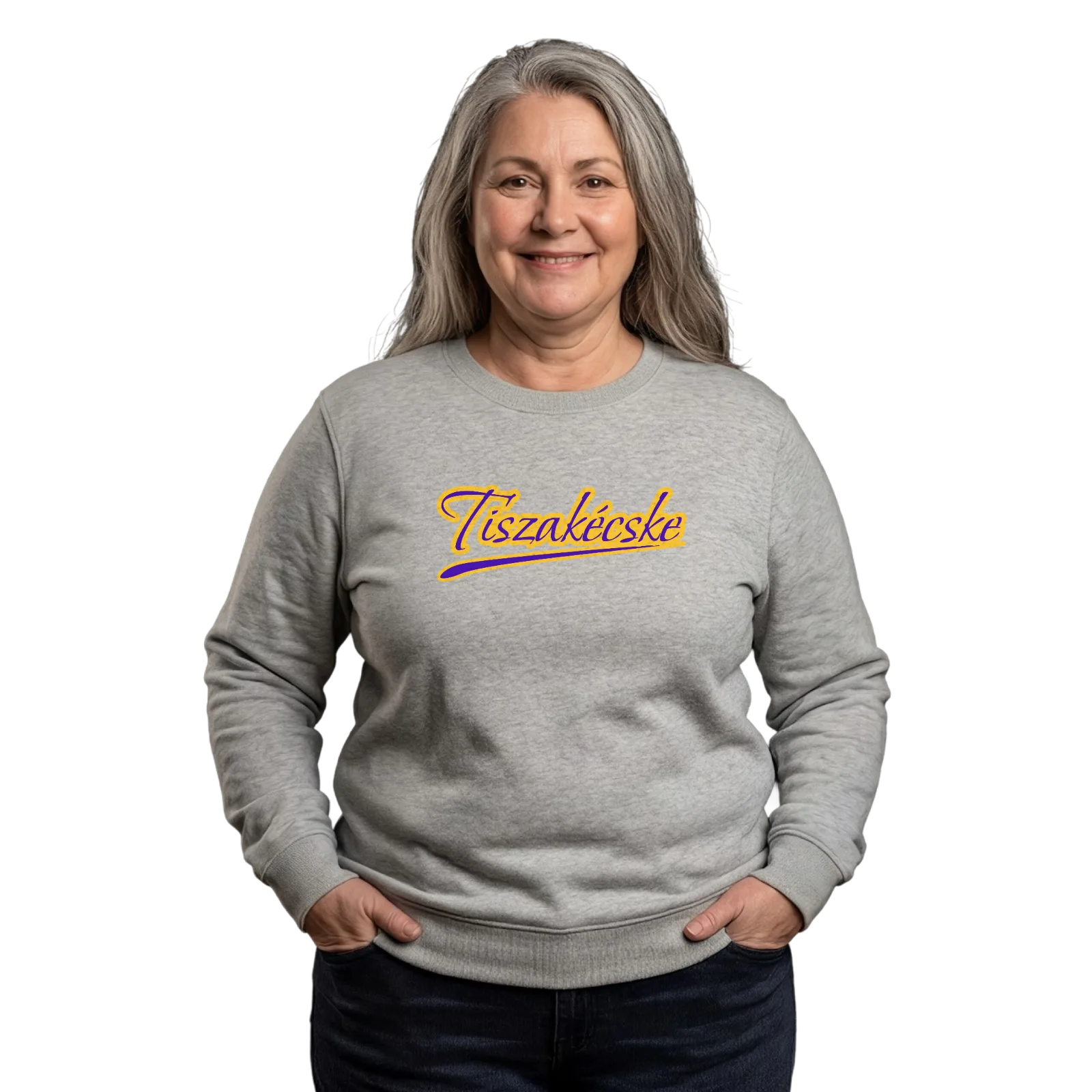 Tiszakécske baseball -collegepaita – Heather Grey, käytössä