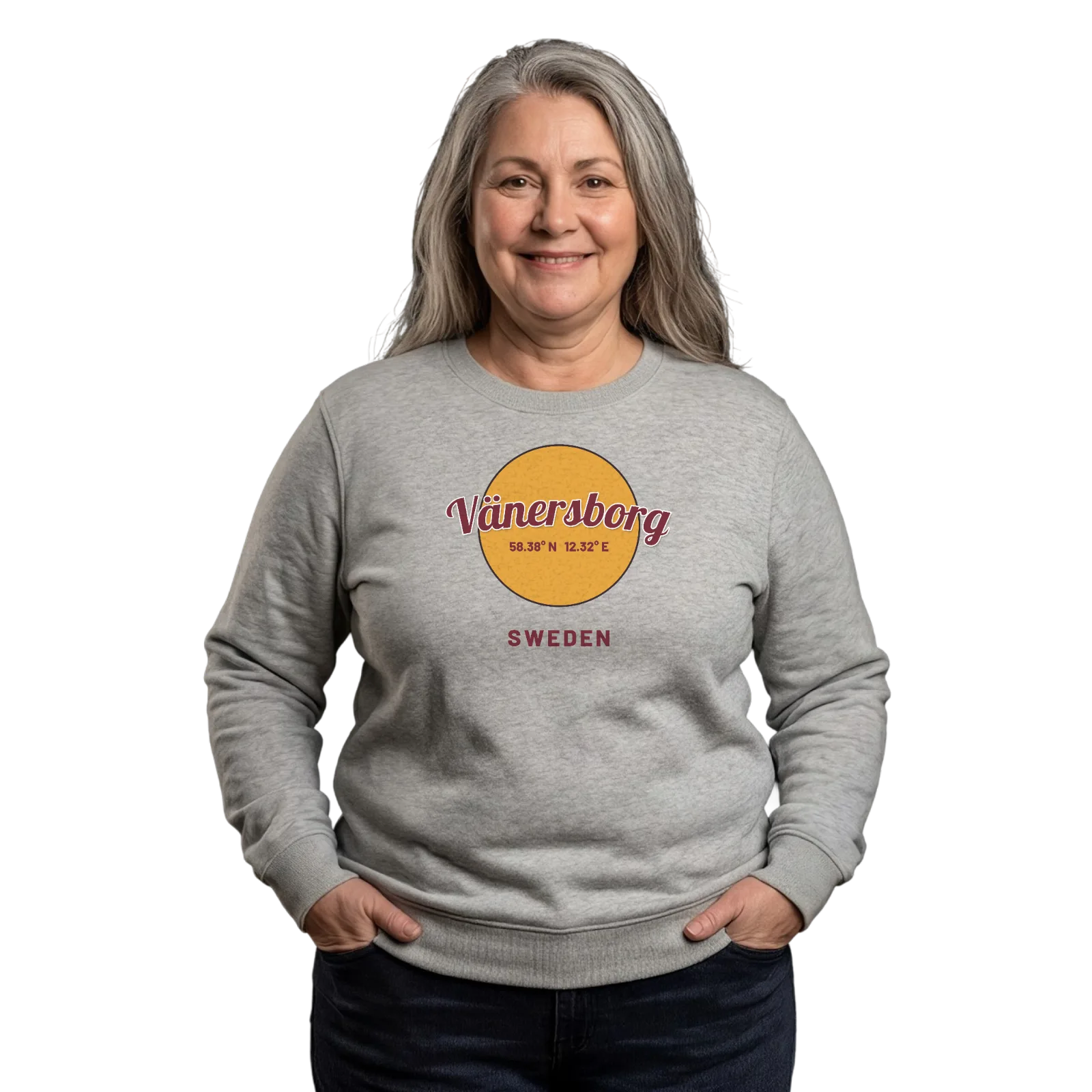 Vänersborg ympyrä -collegepaita – Heather Grey, käytössä