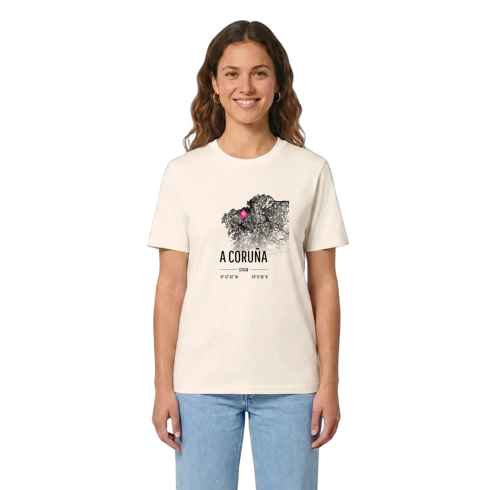 A Coruña karta t-shirt – Vintage White, i miljö