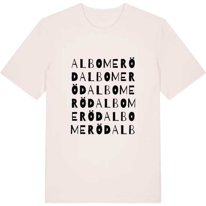 Albomeröd ordlek t-shirt – t-shirt från PinShirt