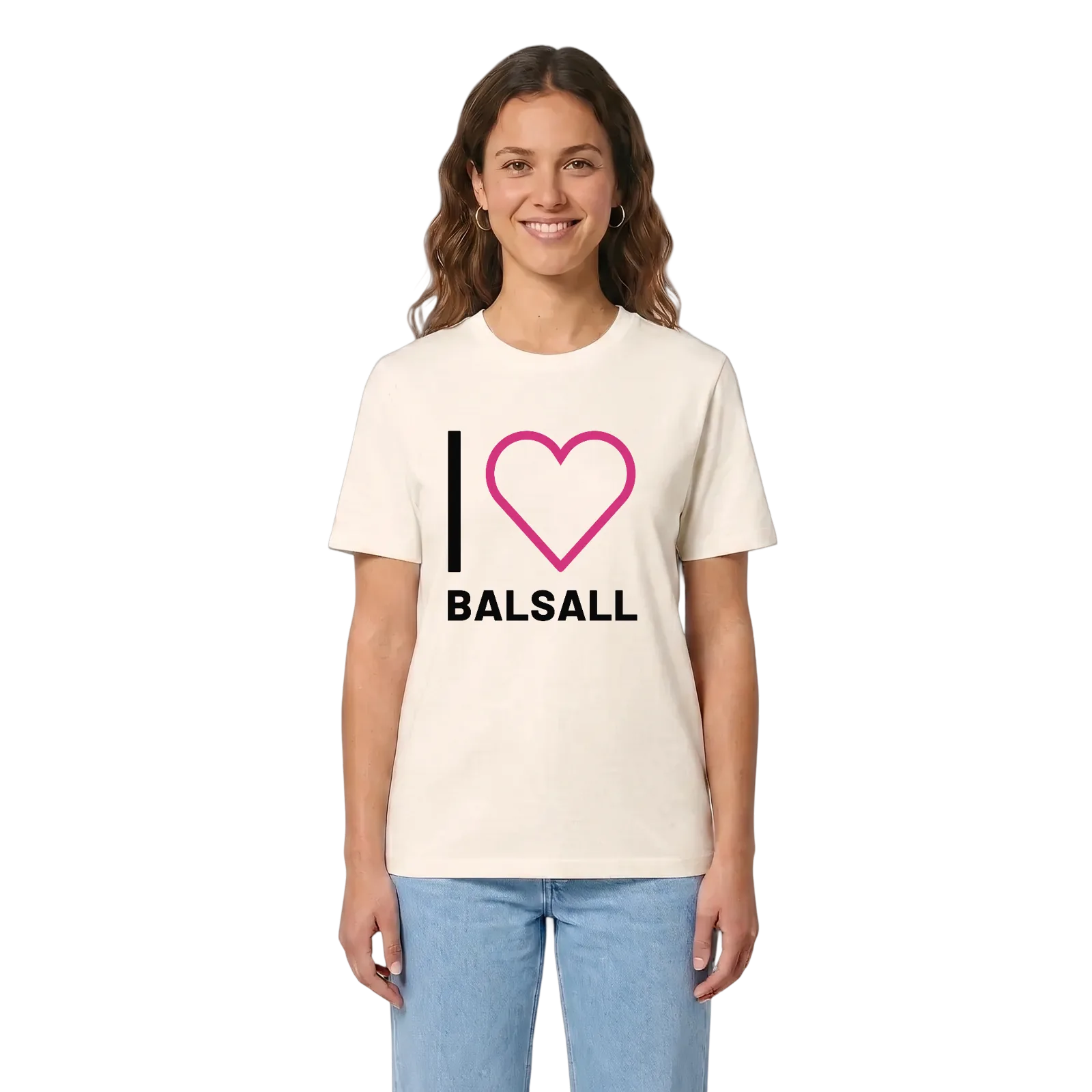 Jag älskar Balsall t-shirt stort tryck – Vintage White, i miljö