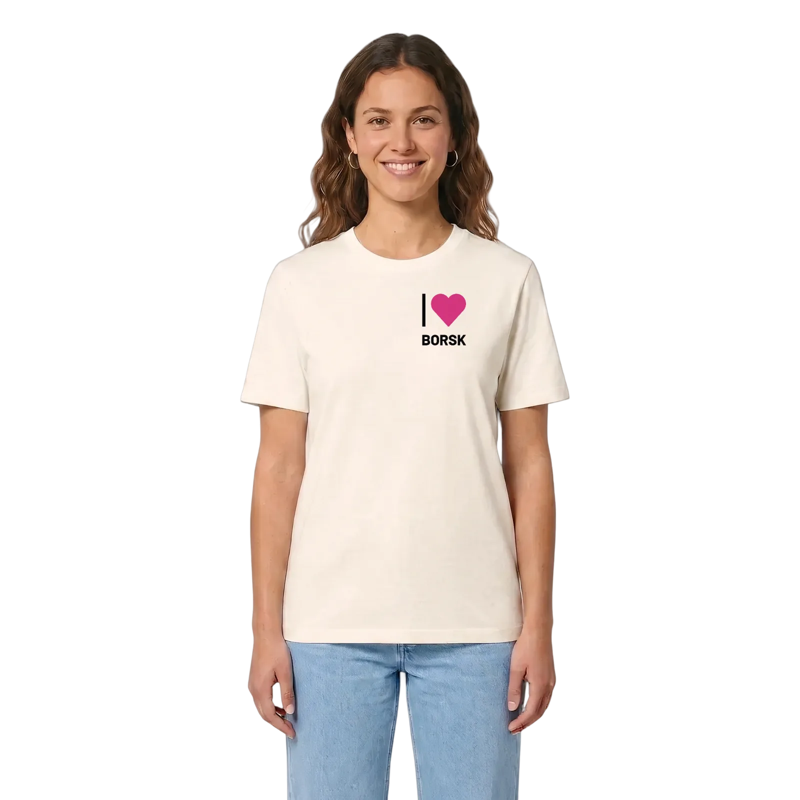 Jag älskar Borsk t-shirt litet tryck – Vintage White, i miljö