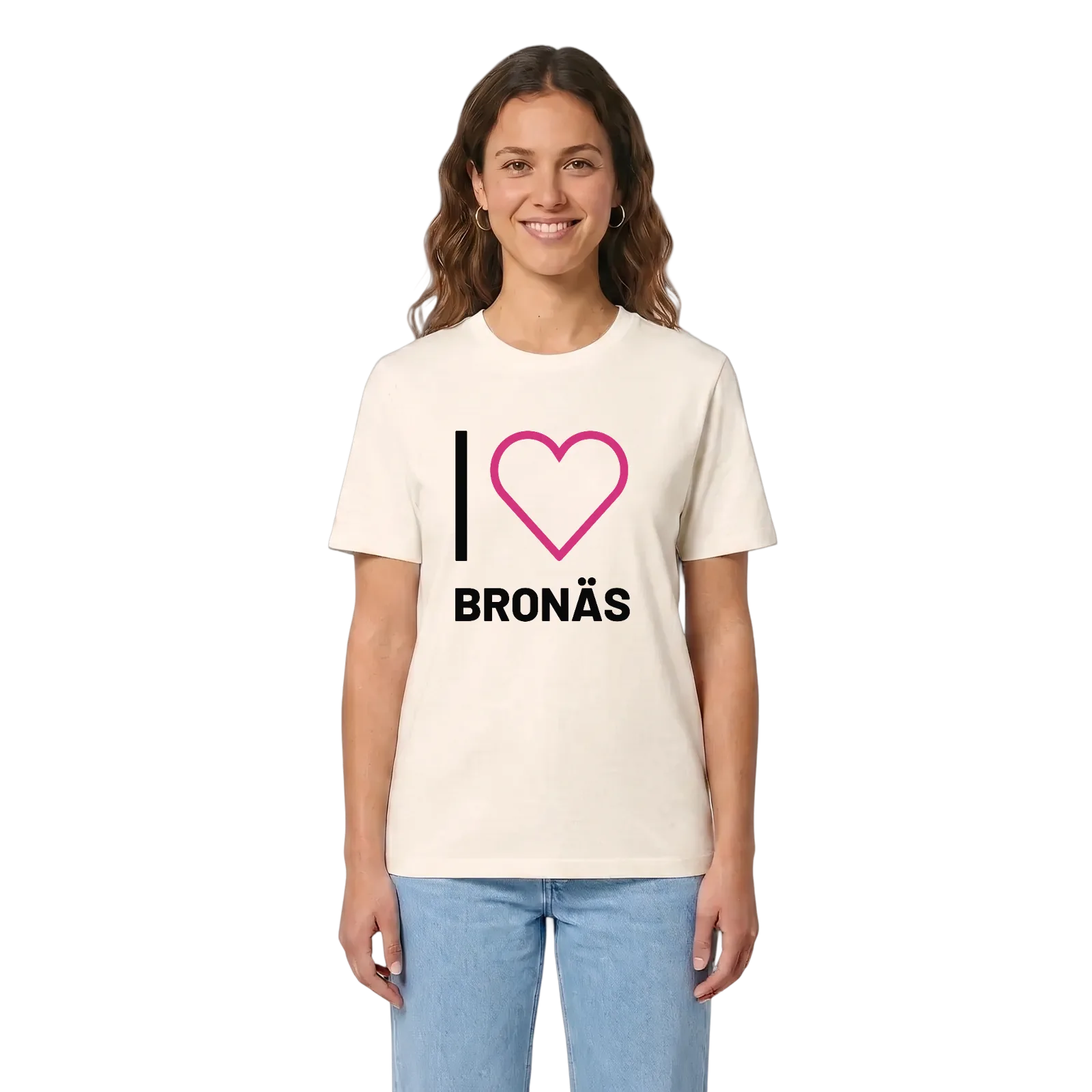 Jag älskar Bronäs t-shirt stort tryck – Vintage White, i miljö