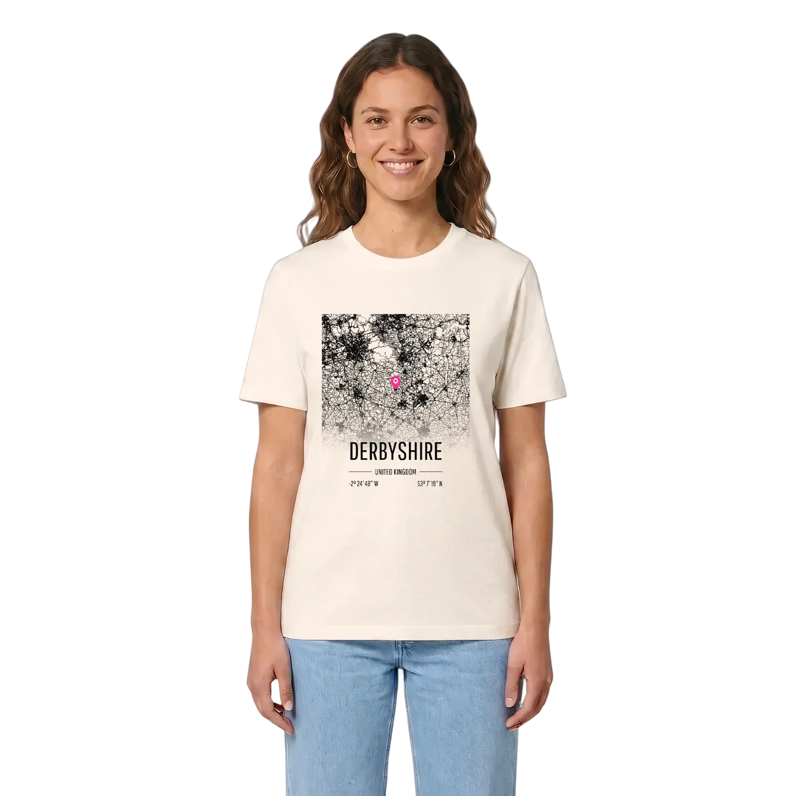 Derbyshire karta t-shirt – Vintage White, i miljö