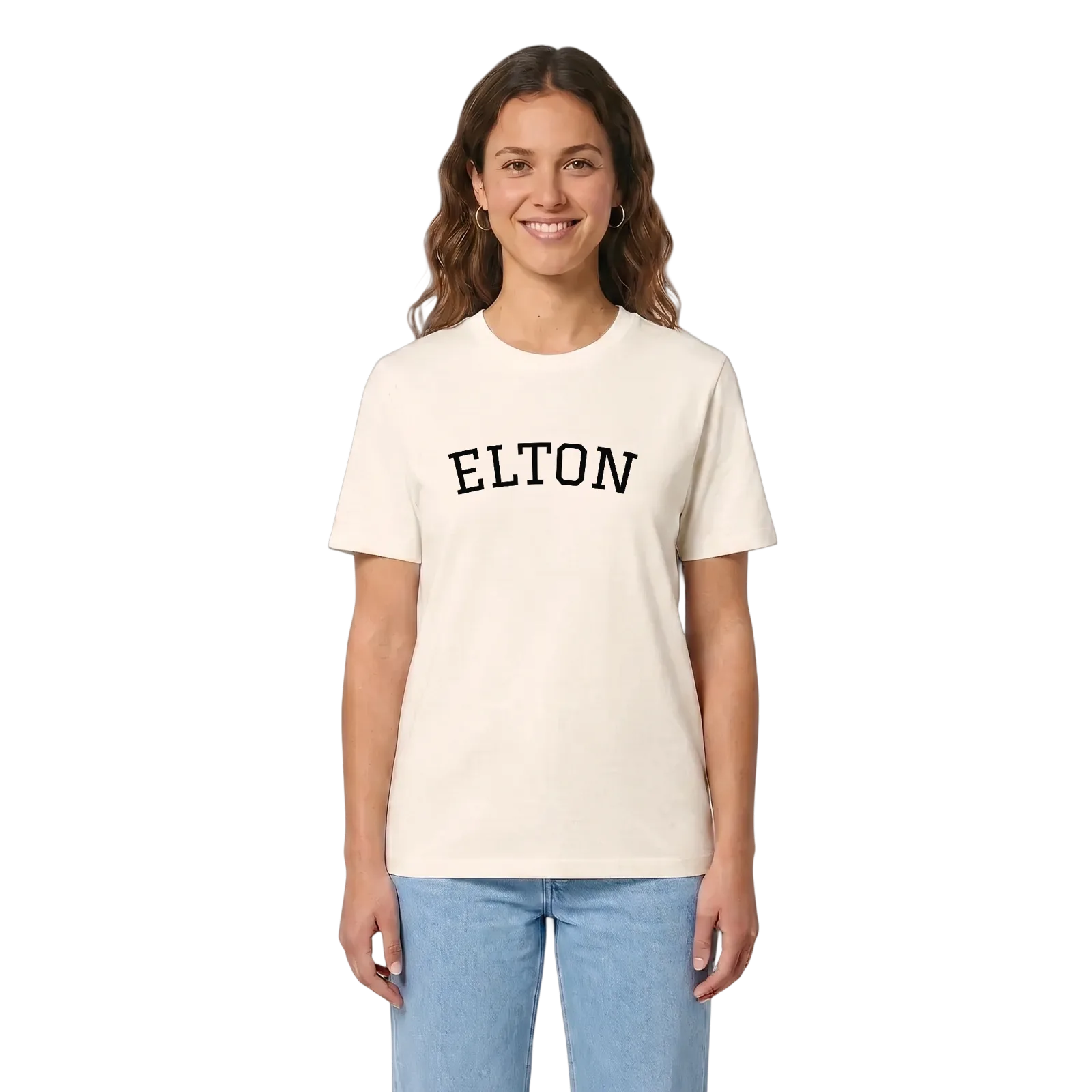 Elton böjd t-shirt – Vintage White, i miljö