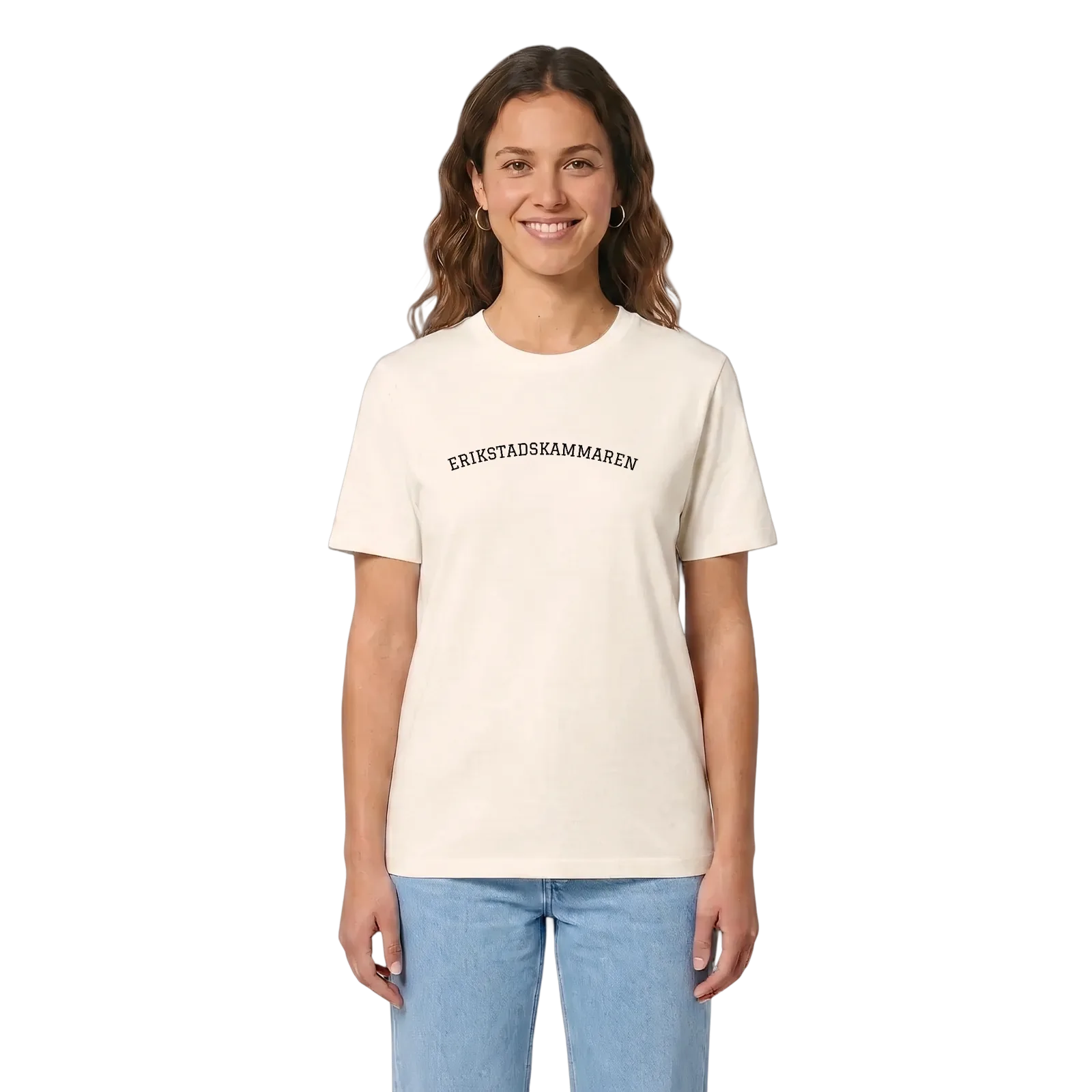 Erikstadskammaren böjd t-shirt – Vintage White, i miljö