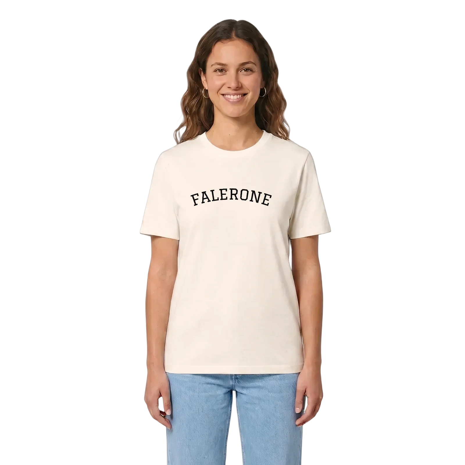 Falerone böjd t-shirt – Vintage White, i miljö