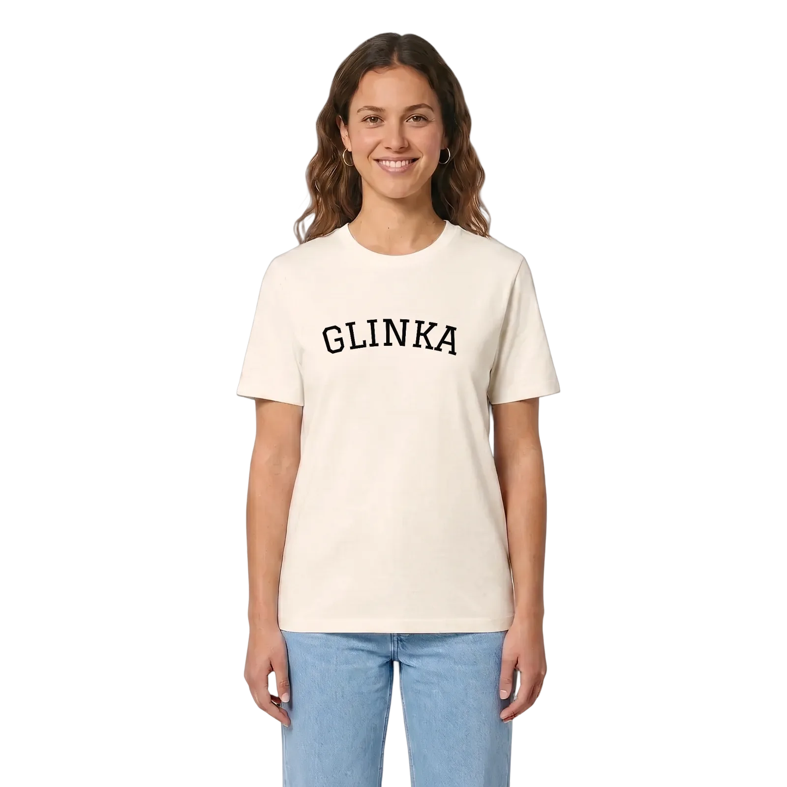 Glinka böjd t-shirt – Vintage White, i miljö