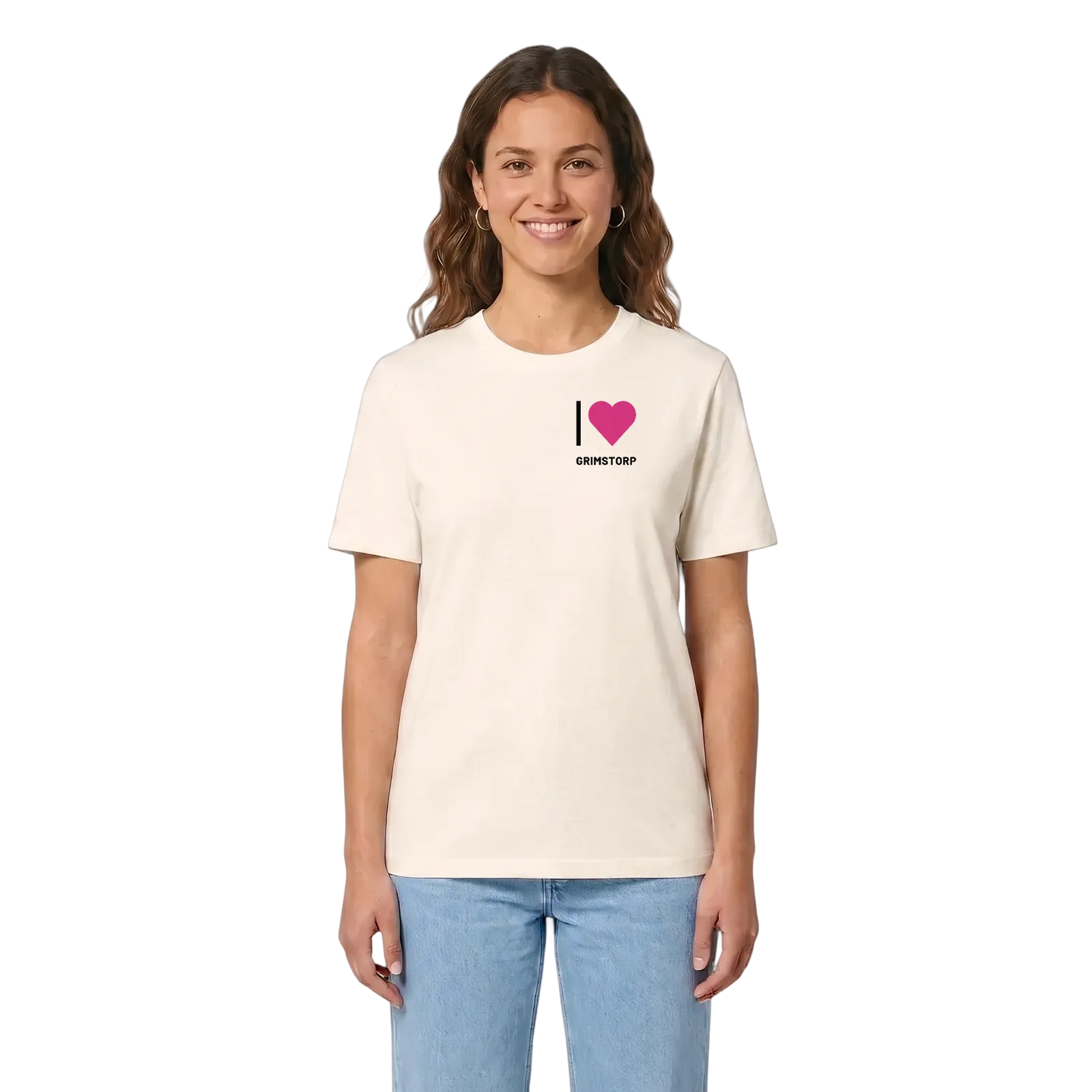 Jag älskar Grimstorp t-shirt litet tryck – Vintage White, i miljö