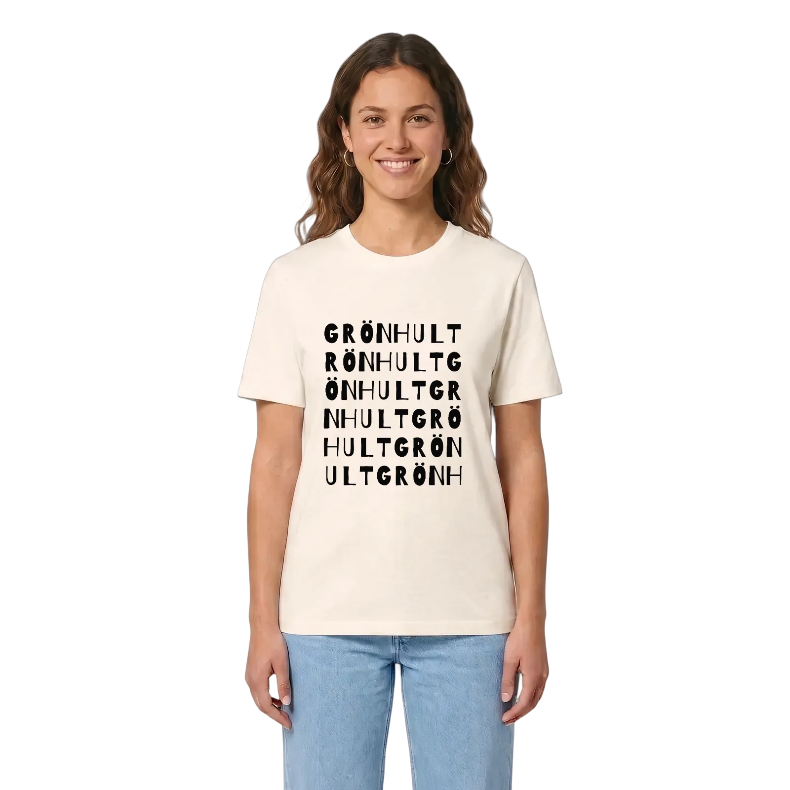 Grönhult ordlek t-shirt – Vintage White, i miljö