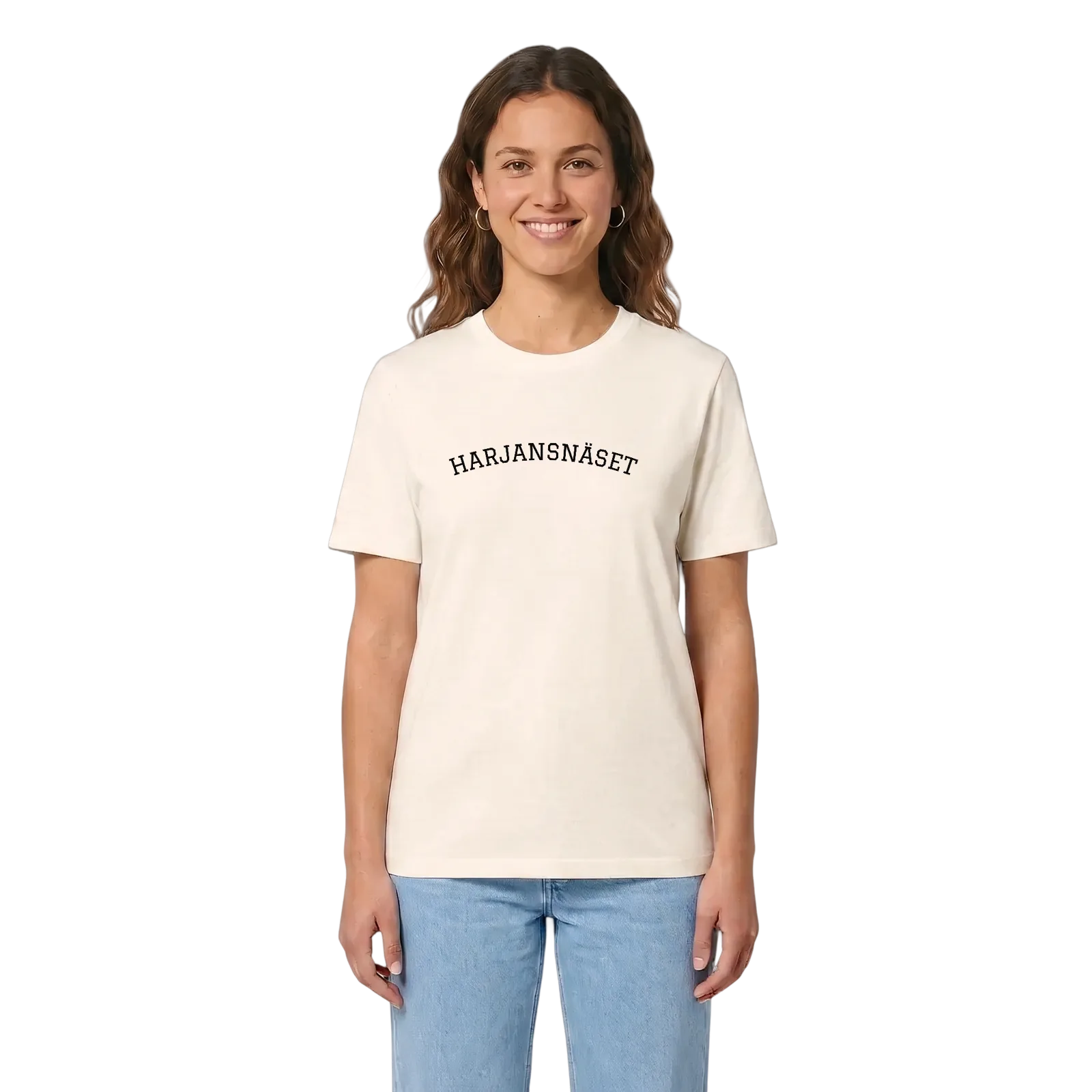 Harjansnäset böjd t-shirt – Vintage White, i miljö