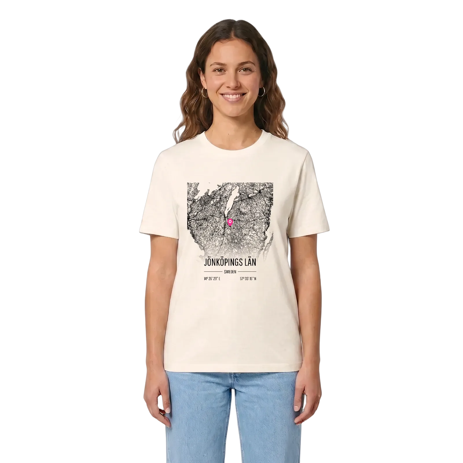 Jönköpings län karta t-shirt – Vintage White, i miljö