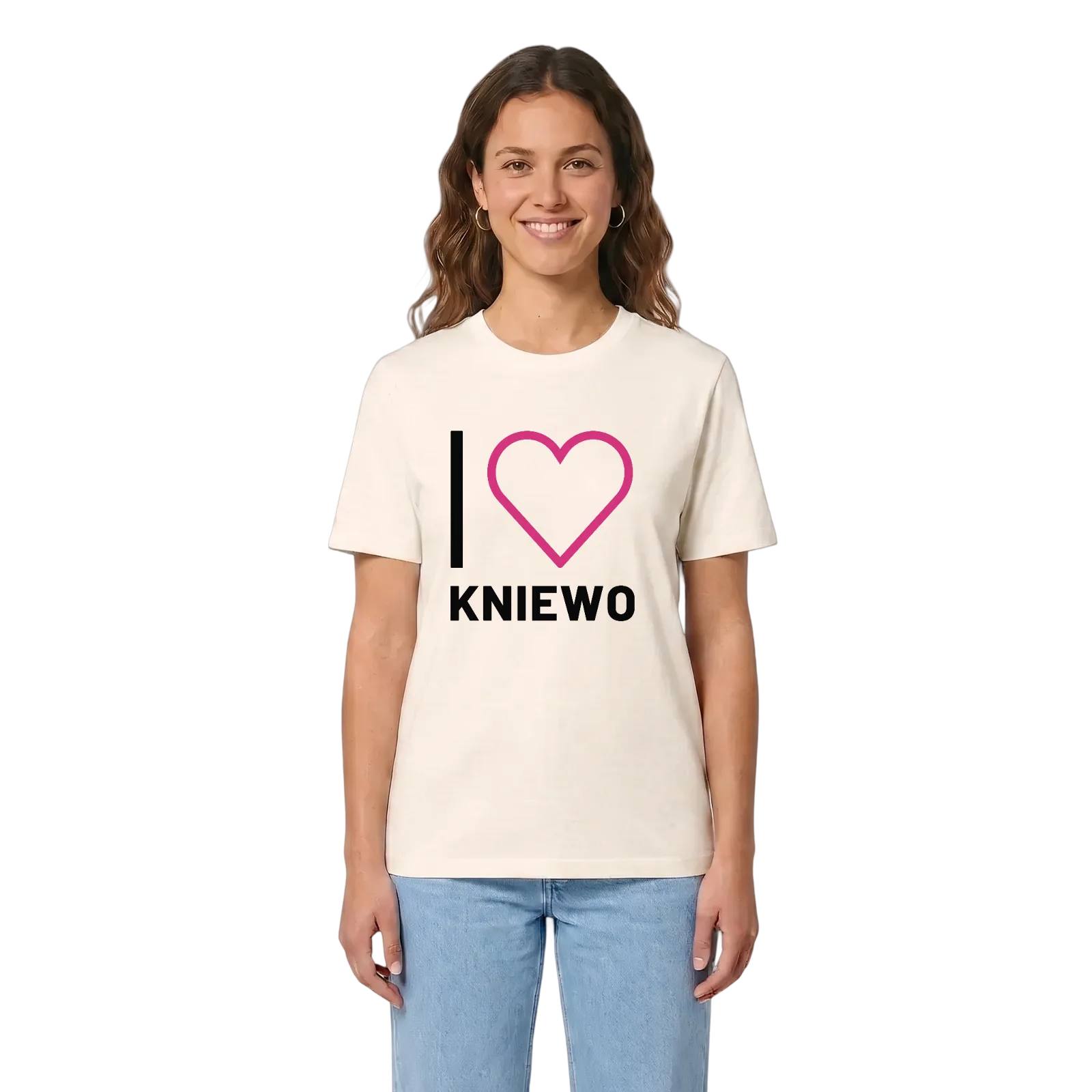 Jag älskar Kniewo t-shirt stort tryck – Vintage White, i miljö