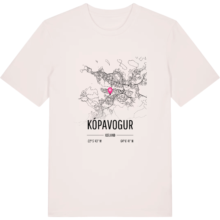 Kópavogur karta t-shirt – t-shirt från PinShirt
