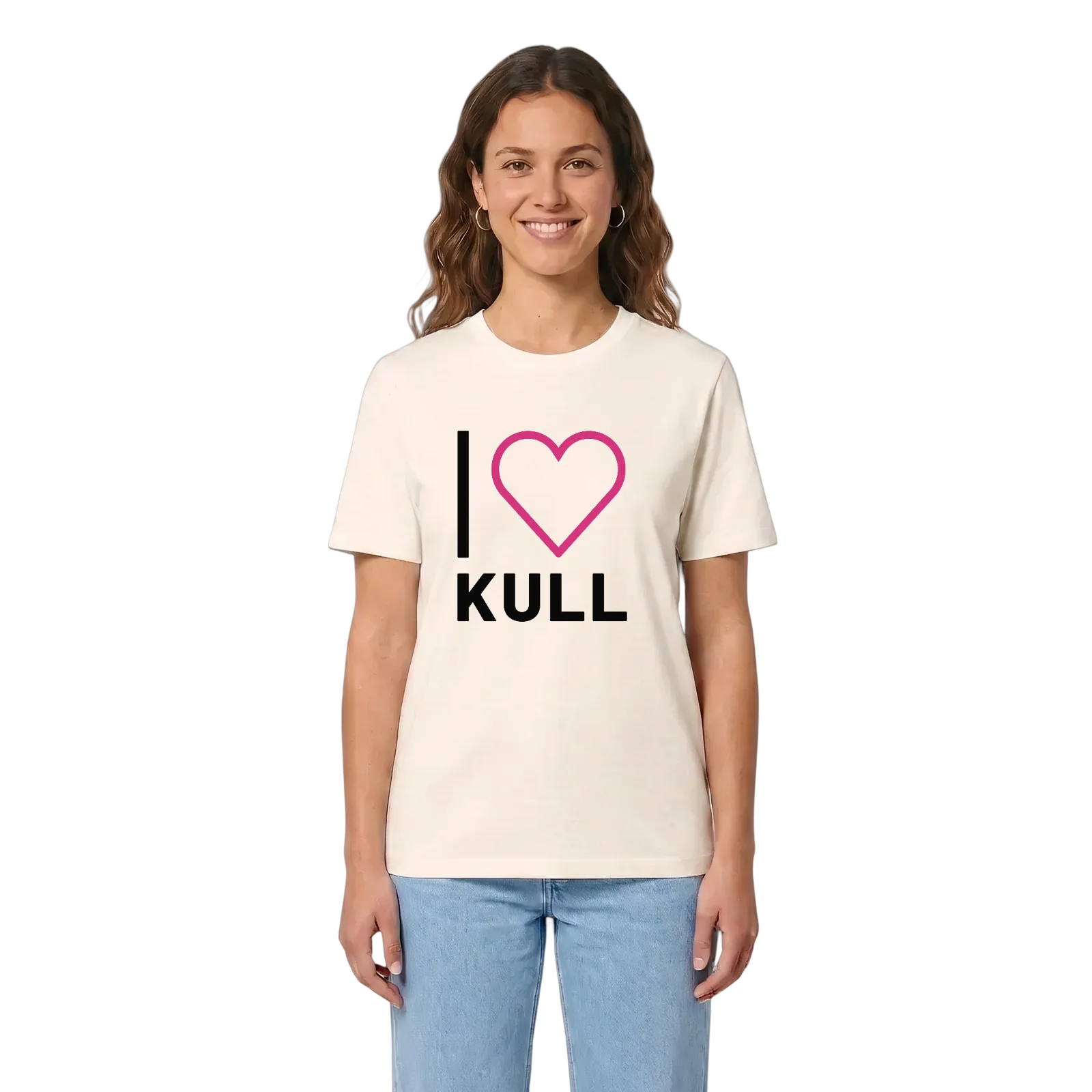 Jag älskar Kull t-shirt stort tryck – Vintage White, i miljö