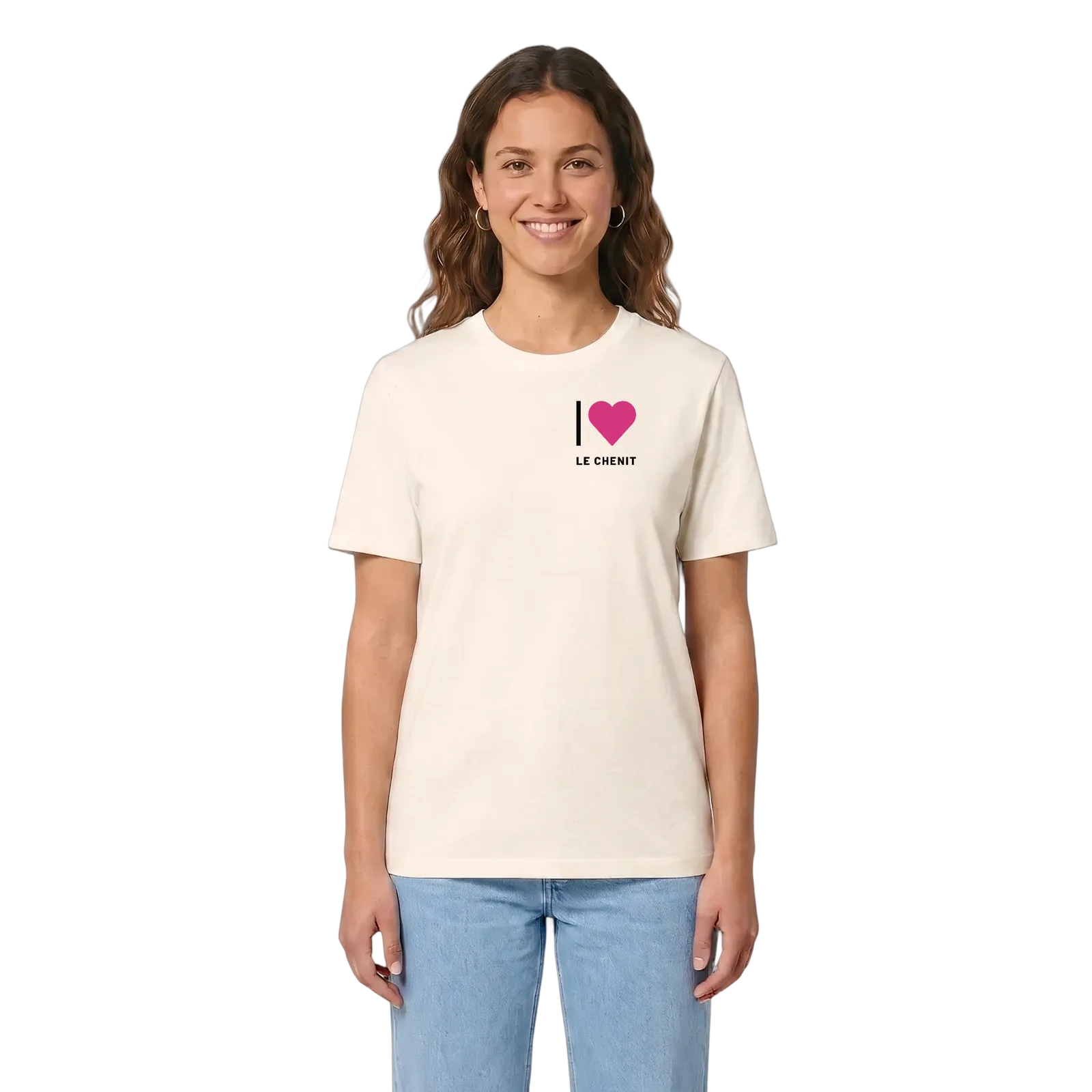 Jag älskar Le Chenit t-shirt litet tryck – Vintage White, i miljö