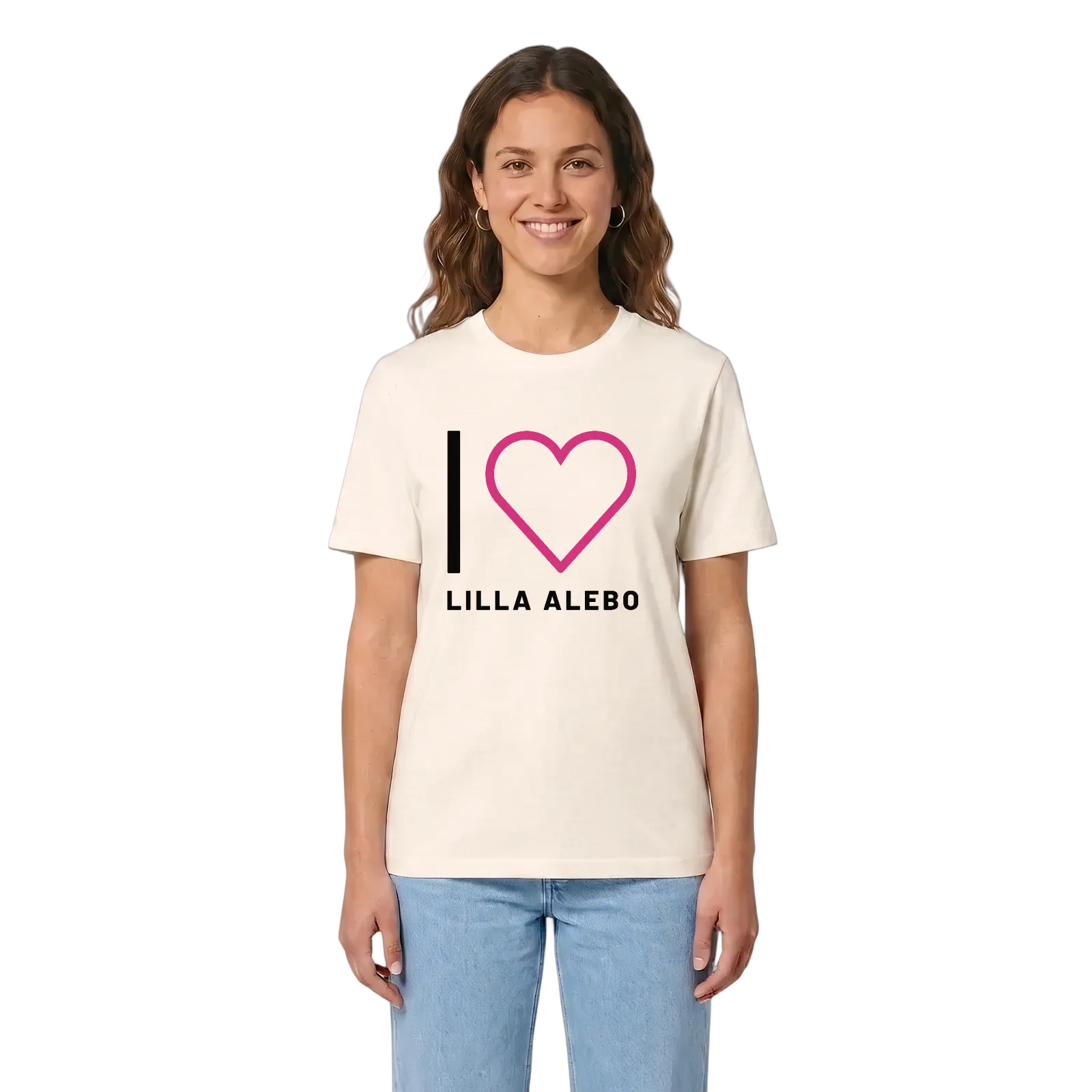 Jag älskar Lilla Alebo t-shirt stort tryck – Vintage White, i miljö
